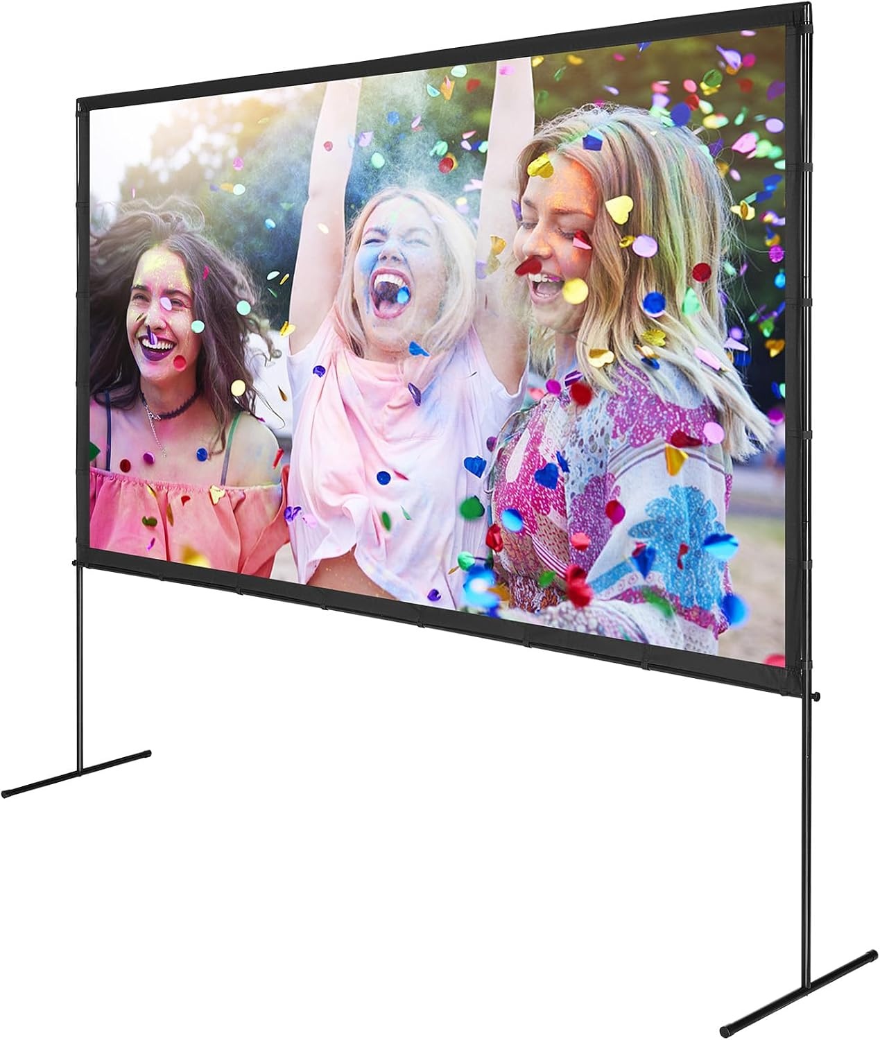 image:imageVEVOR Projector Screen with Stand 120 inch 169 4K 1080 HD Outdoor Movie Screen with Stand WrinkleFree Projection Screen with Bar Feet and Carry Bag for Home Theater Cinema Backyard Movie NightFlatfooted 120