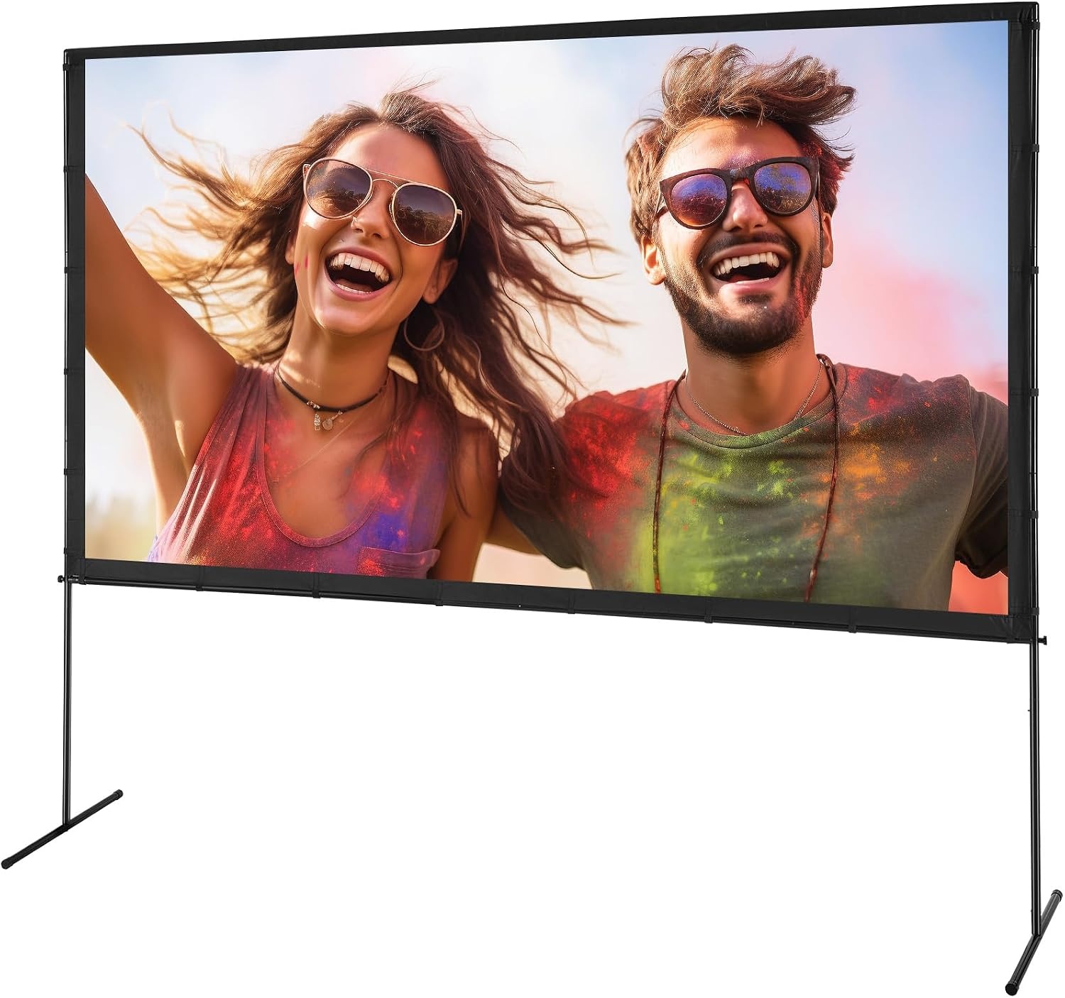 image:imageVEVOR Projector Screen with Stand 120 inch 169 4K 1080 HD Outdoor Movie Screen with Stand WrinkleFree Projection Screen with Bar Feet and Carry Bag for Home Theater Cinema Backyard Movie NightFlatfooted 120