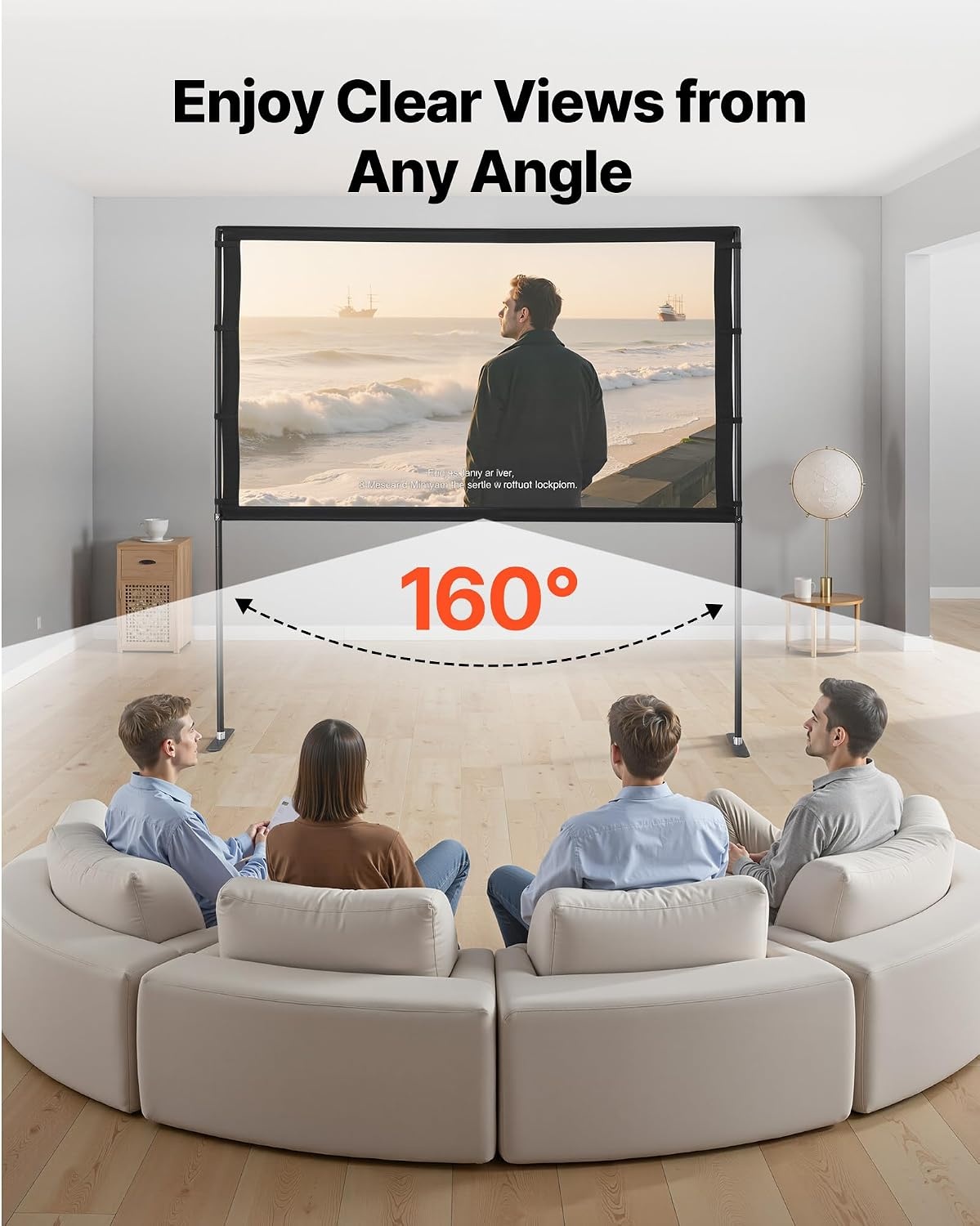 image:imageVEVOR Projector Screen with Stand 120 inch 169 4K 1080 HD Outdoor Movie Screen with Stand WrinkleFree Projection Screen with Bar Feet and Carry Bag for Home Theater Cinema Backyard Movie NightFlatfooted 80