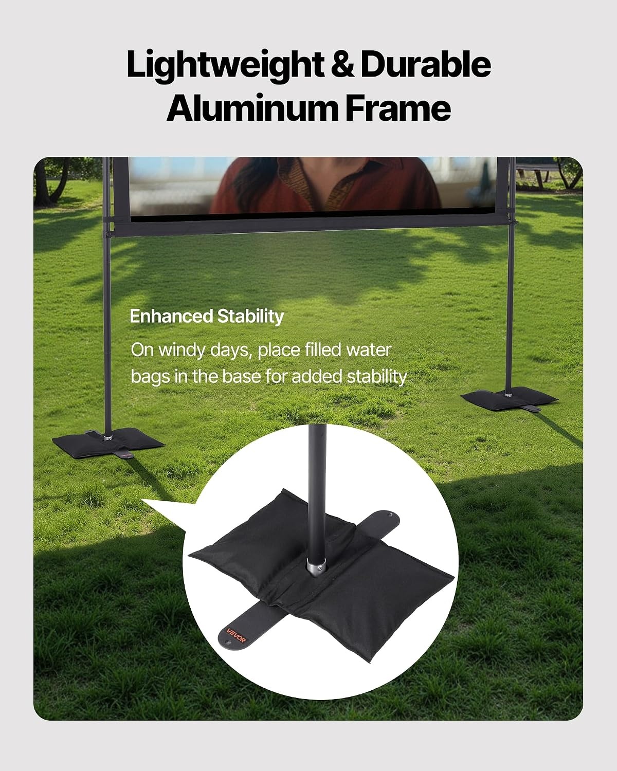 image:imageVEVOR Projector Screen with Stand 120 inch 169 4K 1080 HD Outdoor Movie Screen with Stand WrinkleFree Projection Screen with Bar Feet and Carry Bag for Home Theater Cinema Backyard Movie NightFlatfooted 80