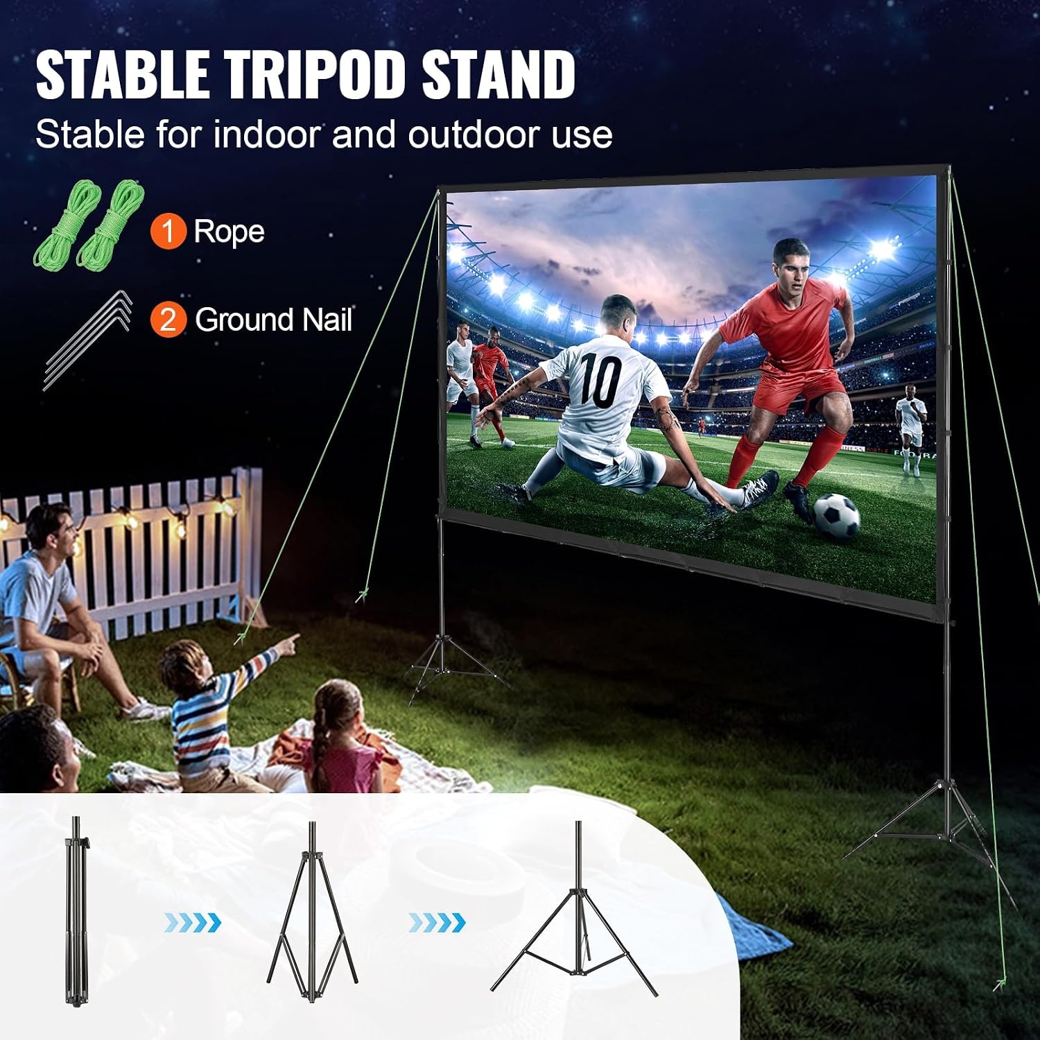 image:imageVEVOR Projector Screen with Stand 120 inch 169 4K 1080 HD Outdoor Movie Screen with Stand WrinkleFree Projection Screen with Bar Feet and Carry Bag for Home Theater Cinema Backyard Movie NightSixfooted 120