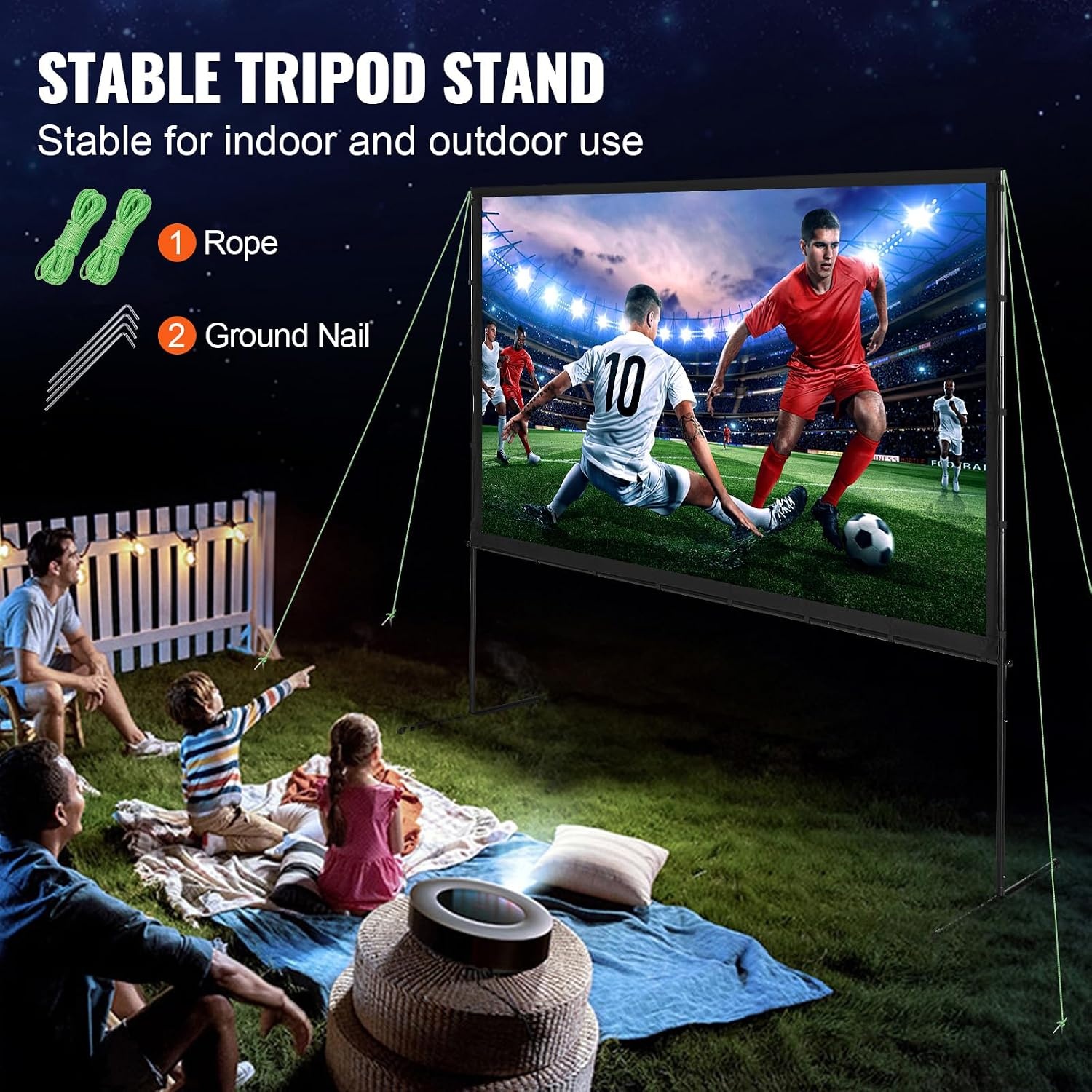 image:imageVEVOR Projector Screen with Stand 120 inch 169 4K 1080 HD Outdoor Movie Screen with Stand WrinkleFree Projection Screen with Bar Feet and Carry Bag for Home Theater Cinema Backyard Movie NightFlatfooted 100