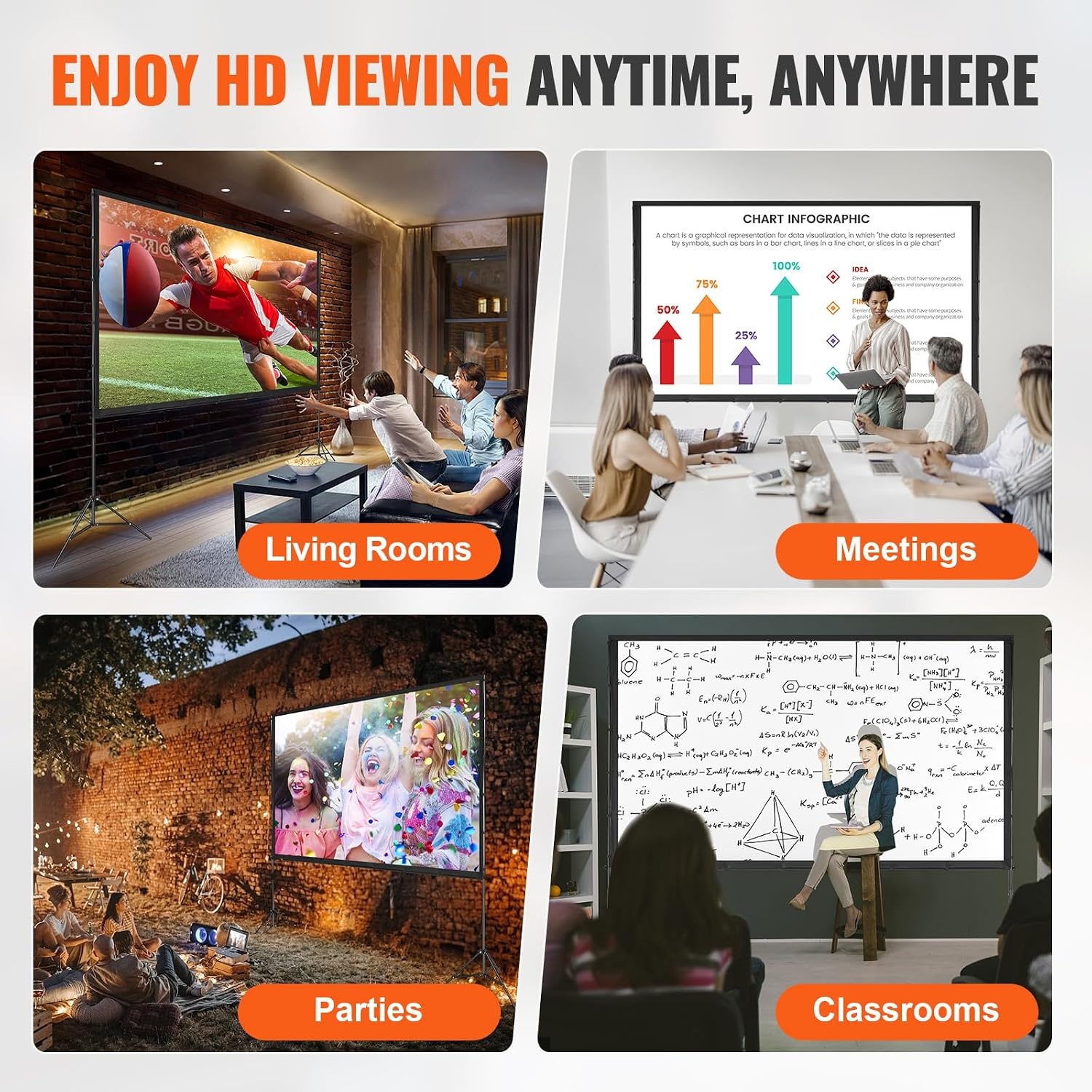 image:imageVEVOR Projector Screen with Stand 120 inch 169 4K 1080 HD Outdoor Movie Screen with Stand WrinkleFree Projection Screen with Bar Feet and Carry Bag for Home Theater Cinema Backyard Movie NightSixfooted 120