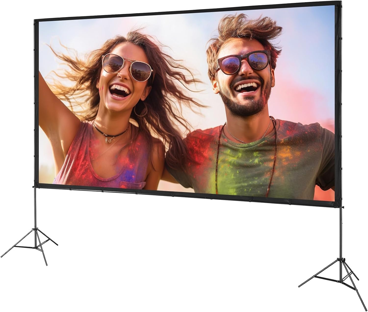 image:imageVEVOR Projector Screen with Stand 120 inch 169 4K 1080 HD Outdoor Movie Screen with Stand WrinkleFree Projection Screen with Bar Feet and Carry Bag for Home Theater Cinema Backyard Movie NightSixfooted 150