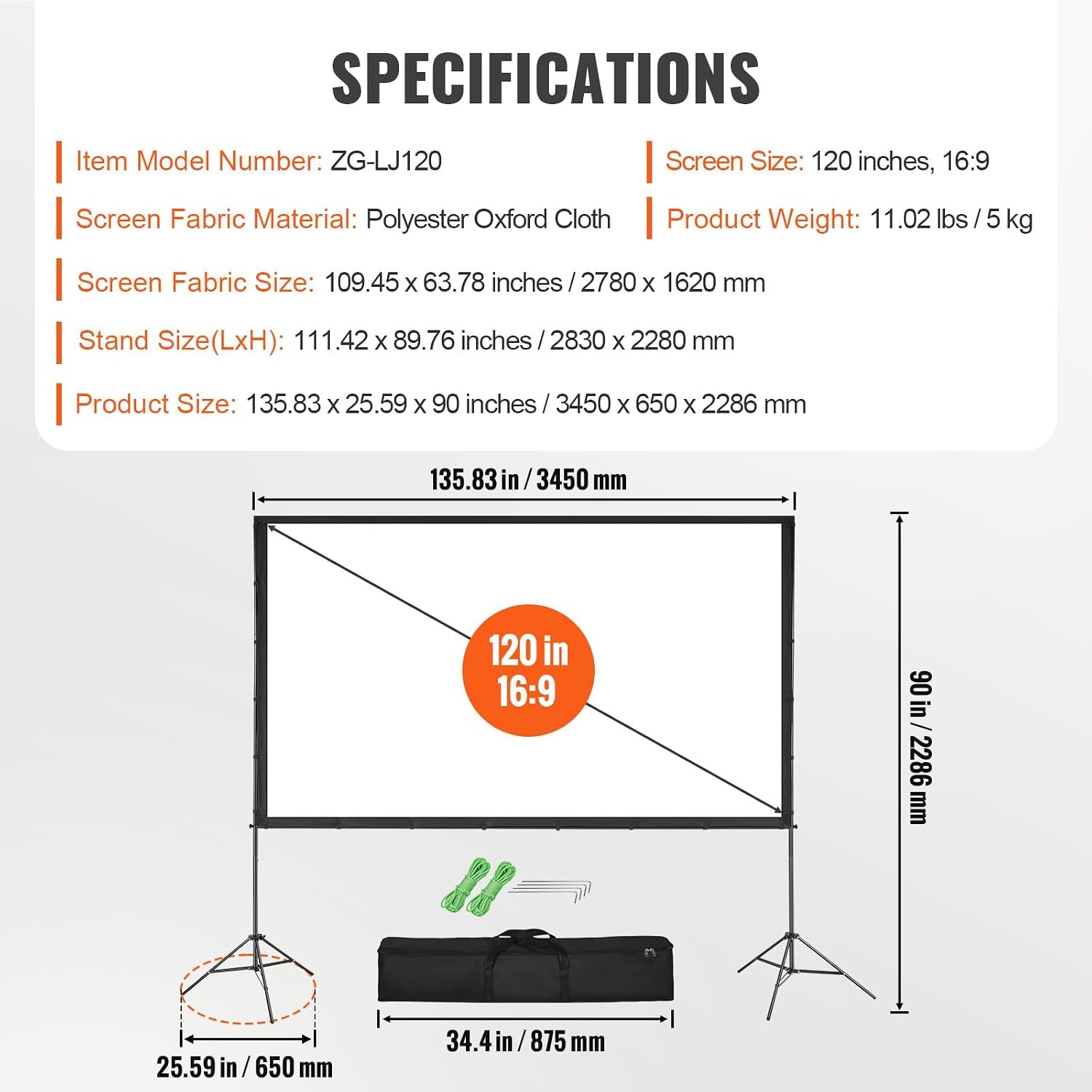 image:imageVEVOR Projector Screen with Stand 120 inch 169 4K 1080 HD Outdoor Movie Screen with Stand WrinkleFree Projection Screen with Bar Feet and Carry Bag for Home Theater Cinema Backyard Movie NightSixfooted 120