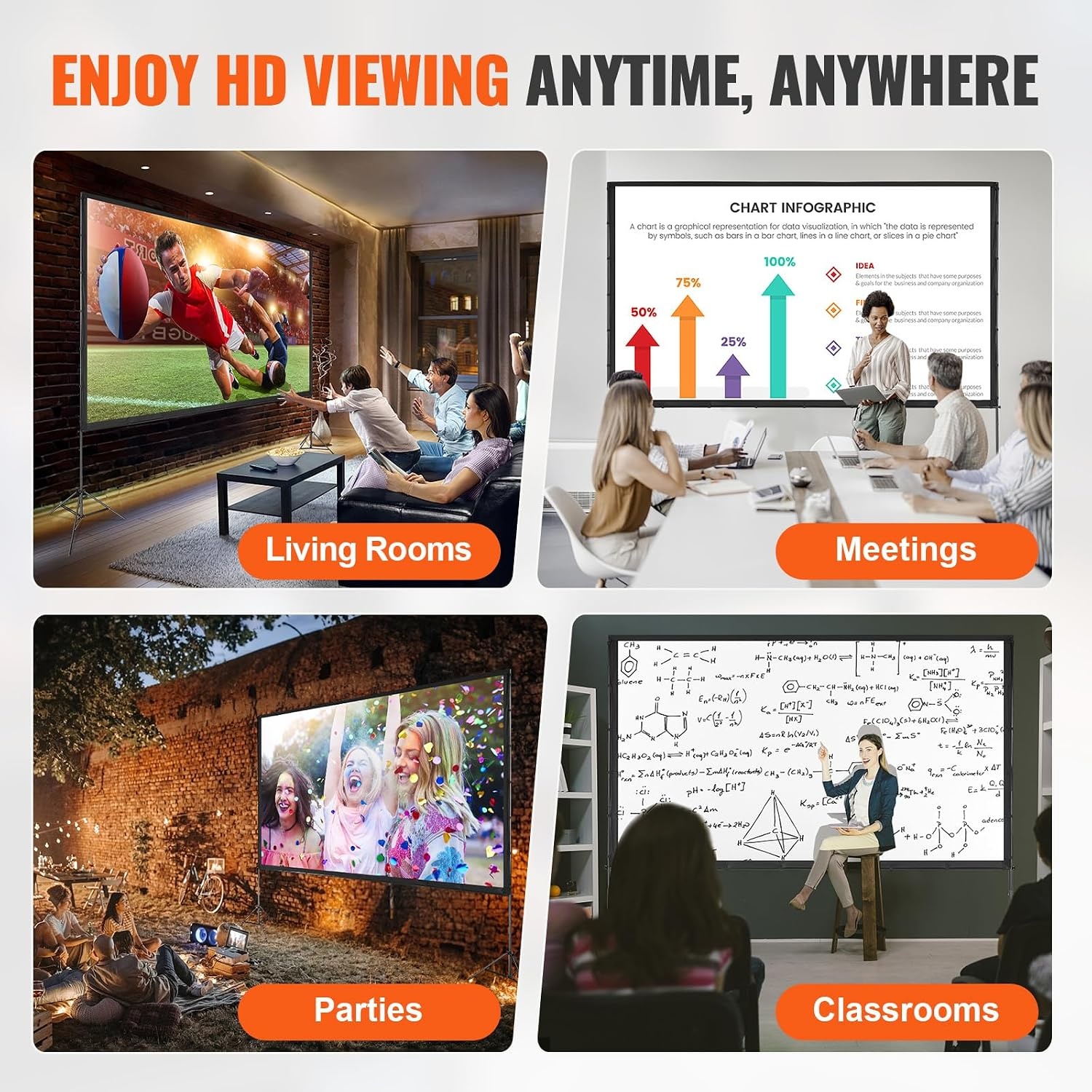 image:imageVEVOR Projector Screen with Stand 120 inch 169 4K 1080 HD Outdoor Movie Screen with Stand WrinkleFree Projection Screen with Bar Feet and Carry Bag for Home Theater Cinema Backyard Movie NightSixfooted 150