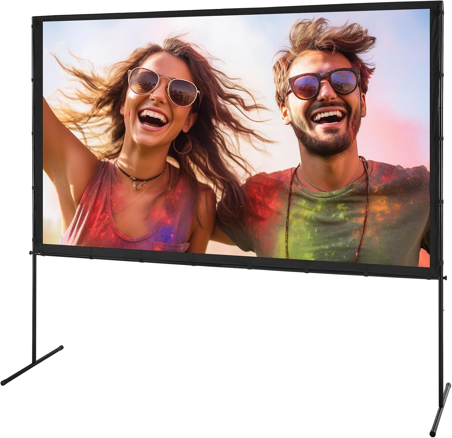 image:imageVEVOR Projector Screen with Stand 120 inch 169 4K 1080 HD Outdoor Movie Screen with Stand WrinkleFree Projection Screen with Bar Feet and Carry Bag for Home Theater Cinema Backyard Movie NightFlatfooted 100