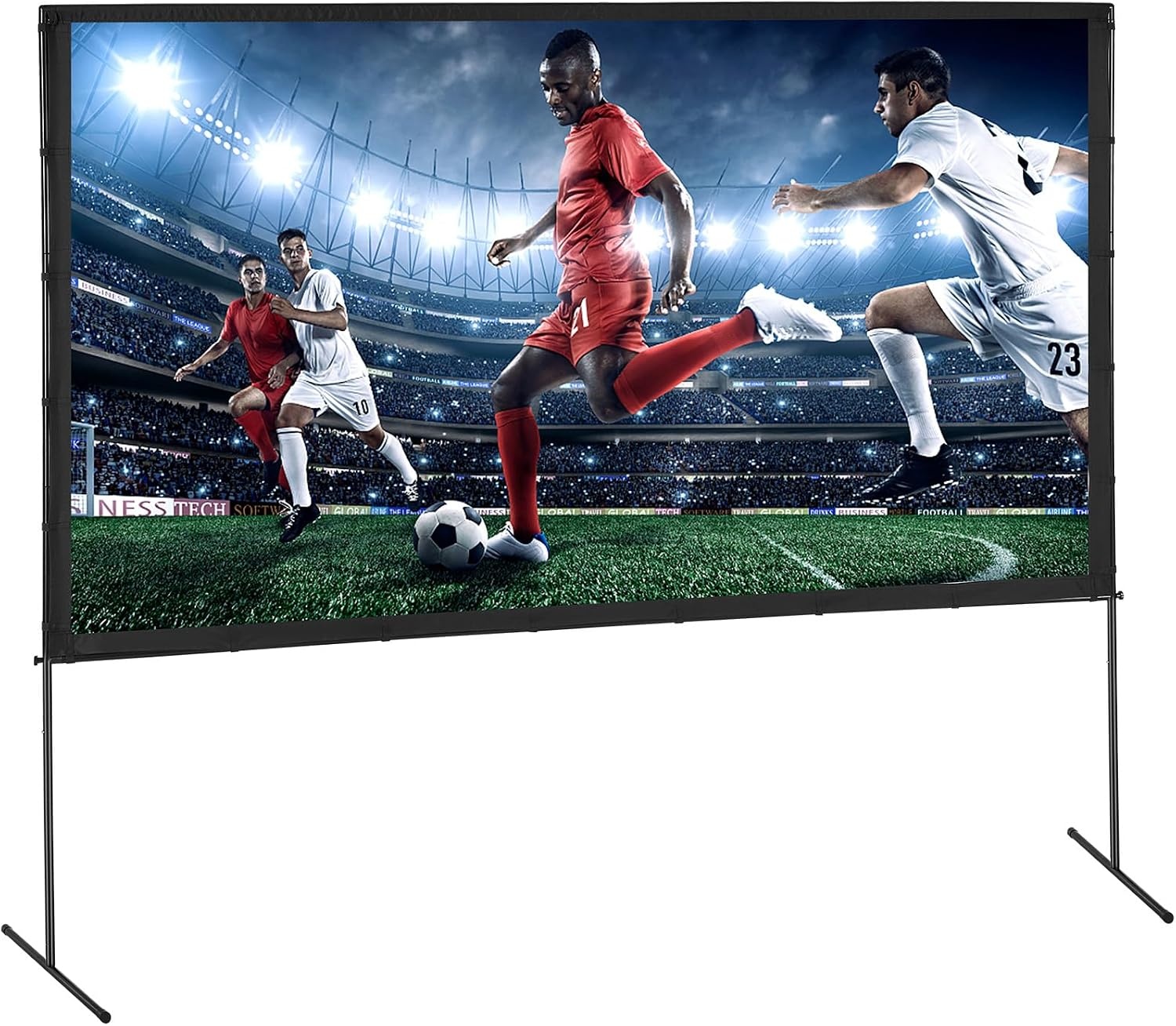 image:imageVEVOR Projector Screen with Stand 120 inch 169 4K 1080 HD Outdoor Movie Screen with Stand WrinkleFree Projection Screen with Bar Feet and Carry Bag for Home Theater Cinema Backyard Movie NightFlatfooted 120