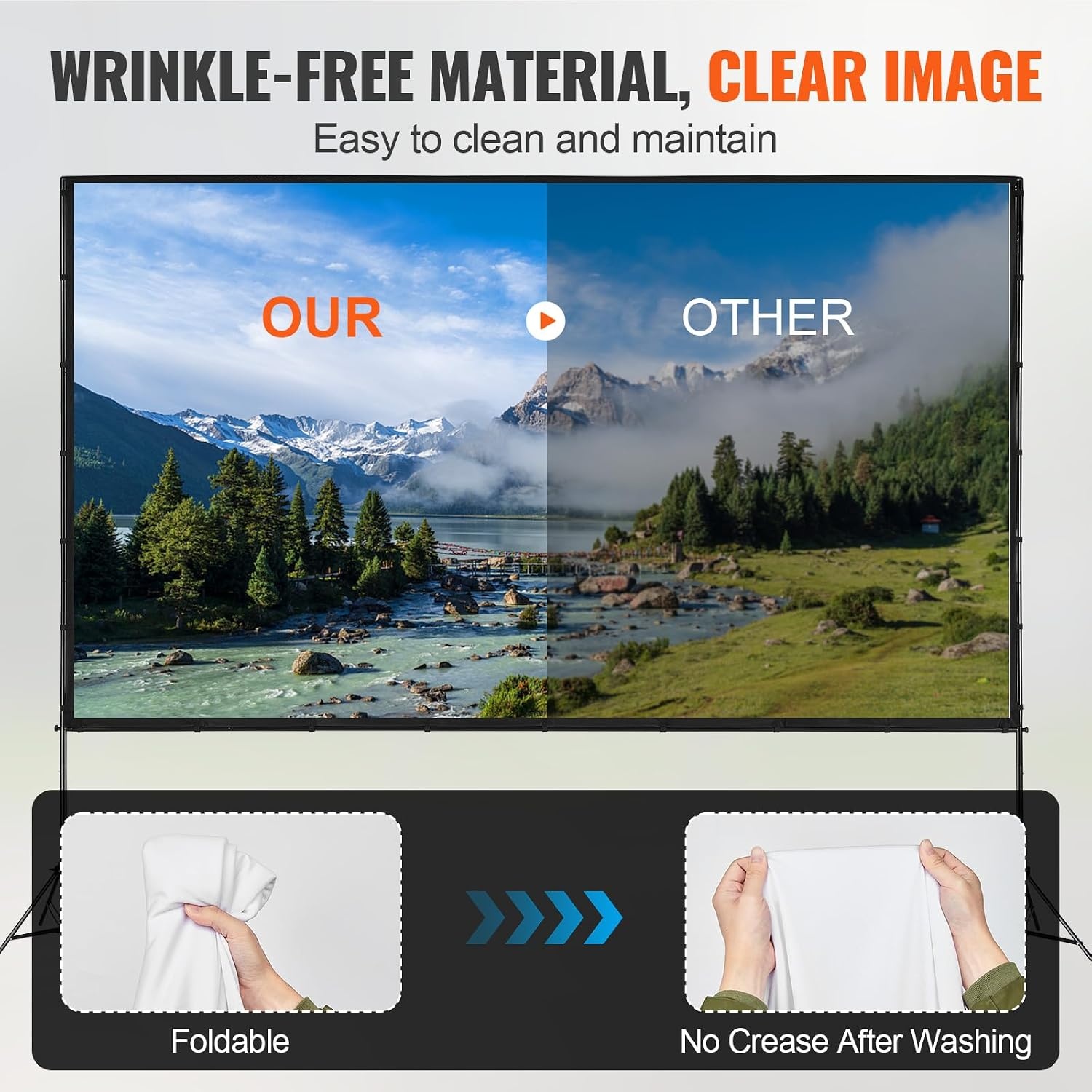 image:imageVEVOR Projector Screen with Stand 120 inch 169 4K 1080 HD Outdoor Movie Screen with Stand WrinkleFree Projection Screen with Bar Feet and Carry Bag for Home Theater Cinema Backyard Movie NightSixfooted 150