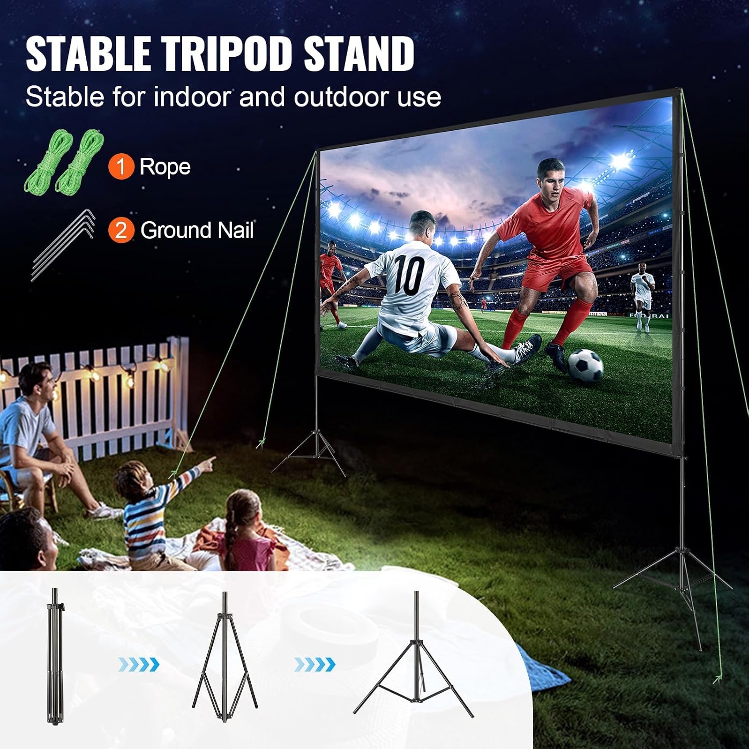 image:imageVEVOR Projector Screen with Stand 120 inch 169 4K 1080 HD Outdoor Movie Screen with Stand WrinkleFree Projection Screen with Bar Feet and Carry Bag for Home Theater Cinema Backyard Movie NightSixfooted 150