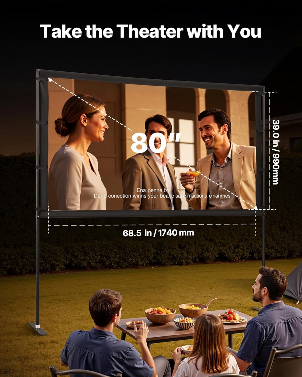 image:imageVEVOR Projector Screen with Stand 120 inch 169 4K 1080 HD Outdoor Movie Screen with Stand WrinkleFree Projection Screen with Bar Feet and Carry Bag for Home Theater Cinema Backyard Movie NightFlatfooted 80