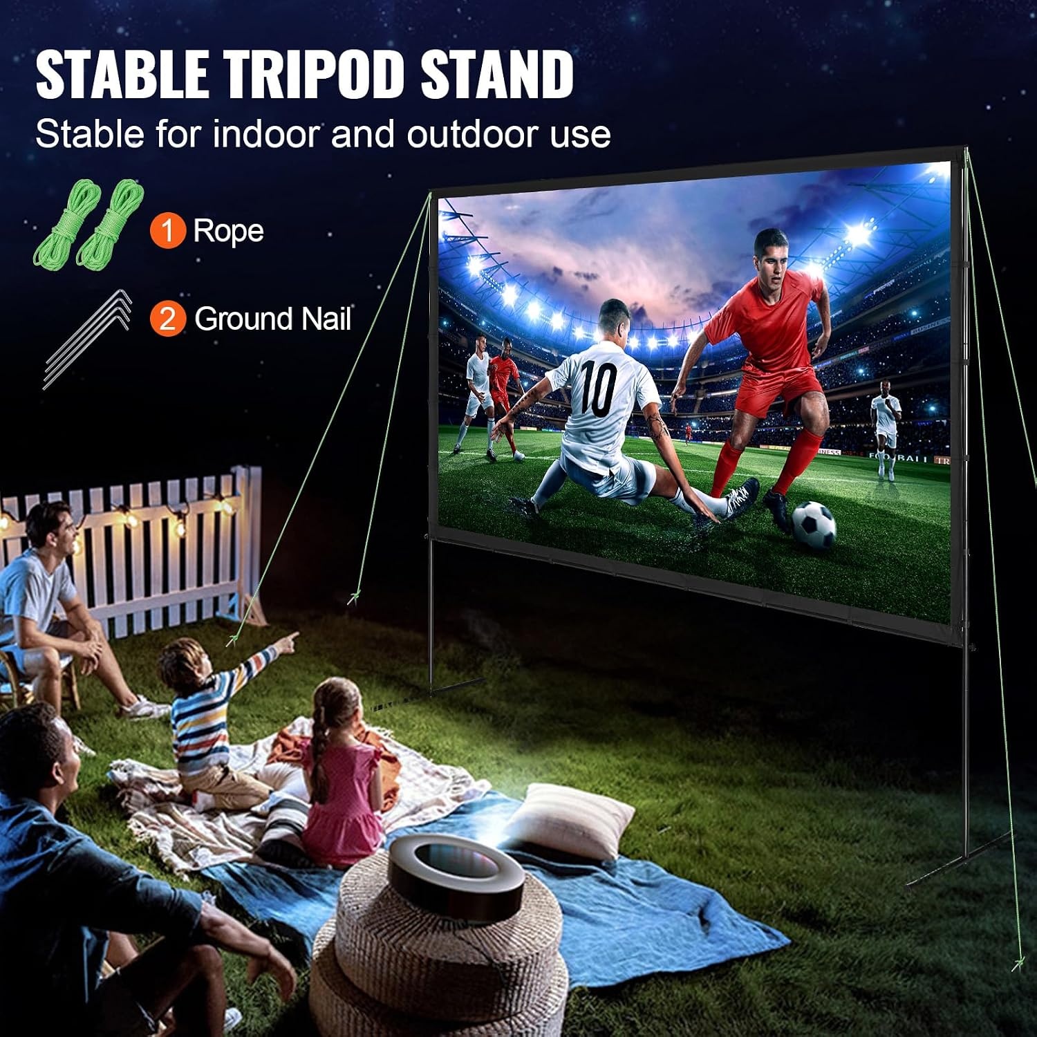 image:imageVEVOR Projector Screen with Stand 120 inch 169 4K 1080 HD Outdoor Movie Screen with Stand WrinkleFree Projection Screen with Bar Feet and Carry Bag for Home Theater Cinema Backyard Movie NightFlatfooted 120