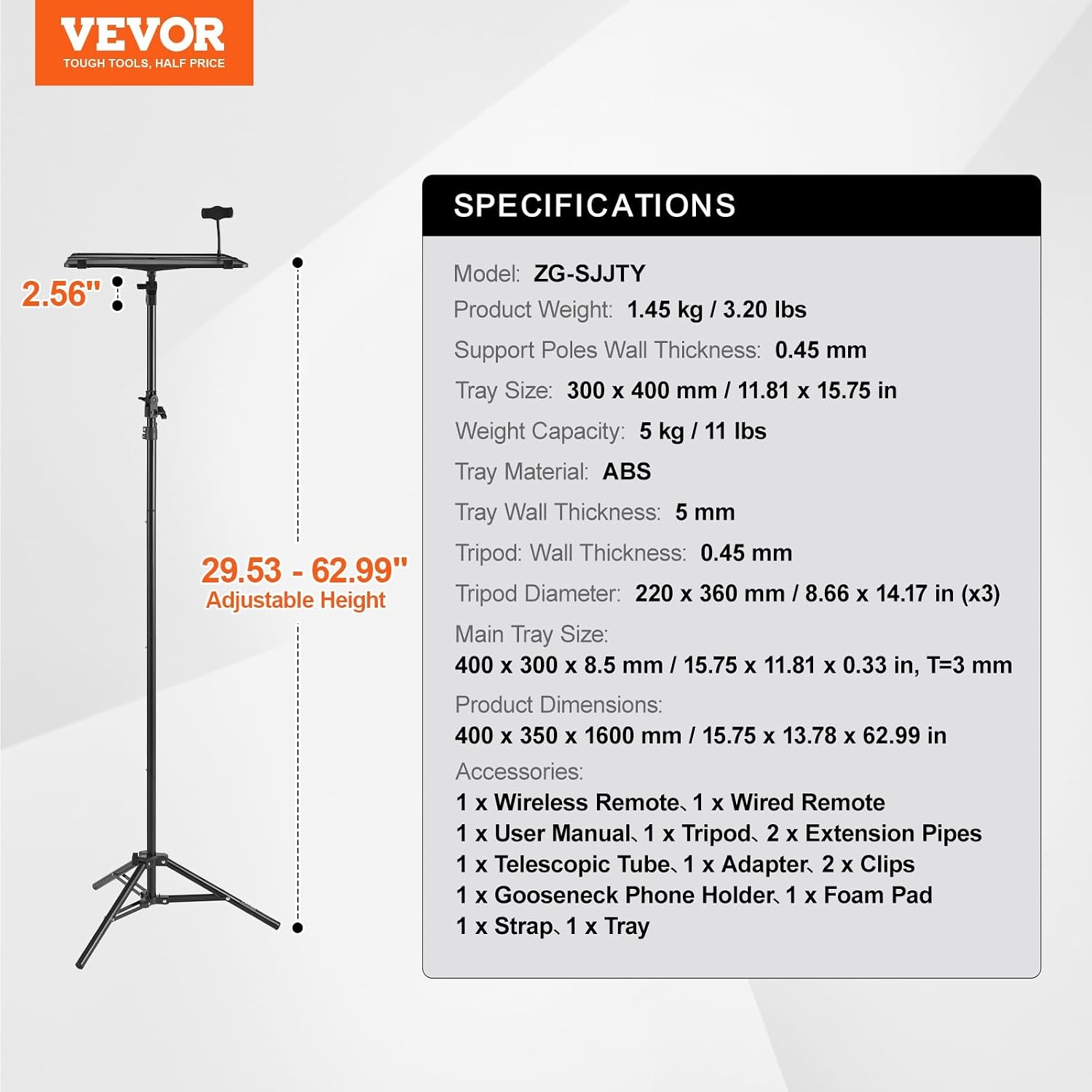 image:imageVEVOR Projector Stand with Wheels Laptop Stand Tripod Adjustable Height from 313 to 673 Projector Tripod Stand with 2 Trays amp Gooseneck Phone Holder for Outdoor Movies Home Office or StudioTripod without Wheels