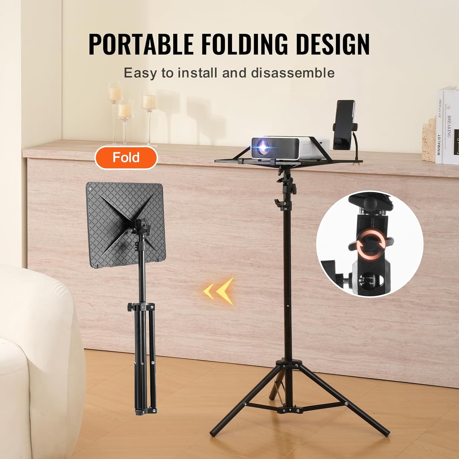 image:imageVEVOR Projector Stand with Wheels Laptop Stand Tripod Adjustable Height from 313 to 673 Projector Tripod Stand with 2 Trays amp Gooseneck Phone Holder for Outdoor Movies Home Office or StudioTripod without Wheels