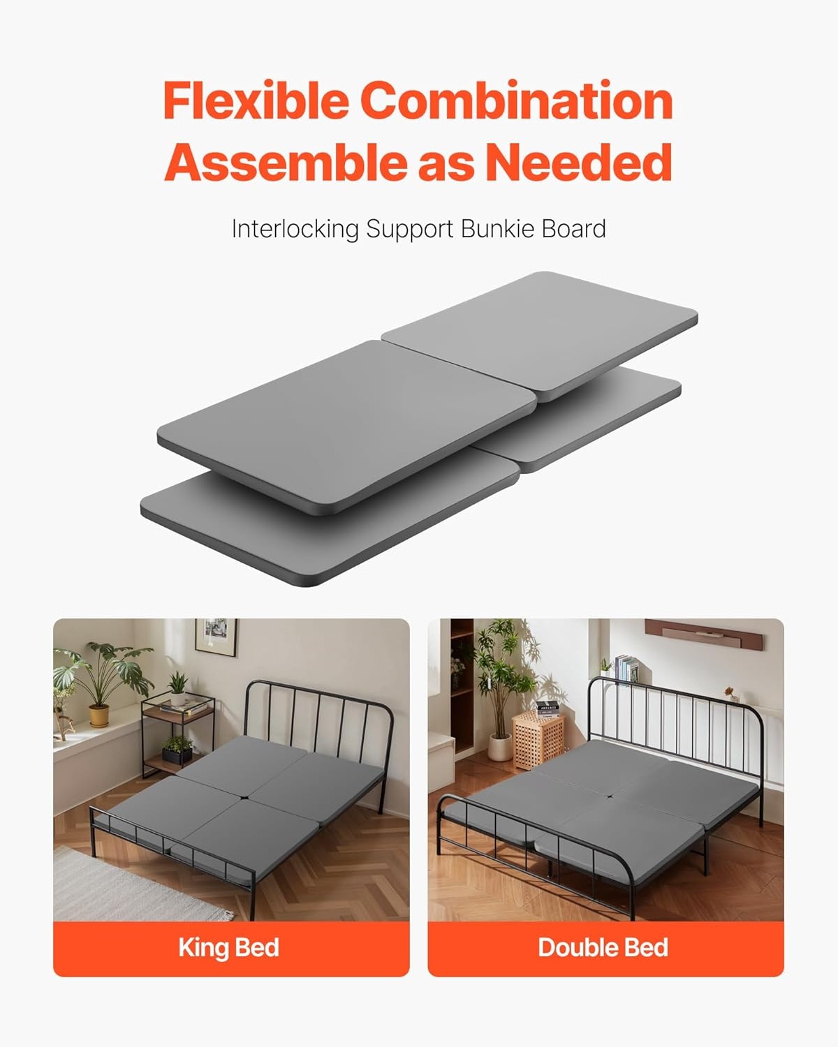 image:imageVEVOR Queen Size Bunkie Board 15 in Bed Board Slats with 200D Oxford Cloth Wooden Mattress Support for Queen Size Bed Easy Assembly Support Under Mattress 4 Piece Gray