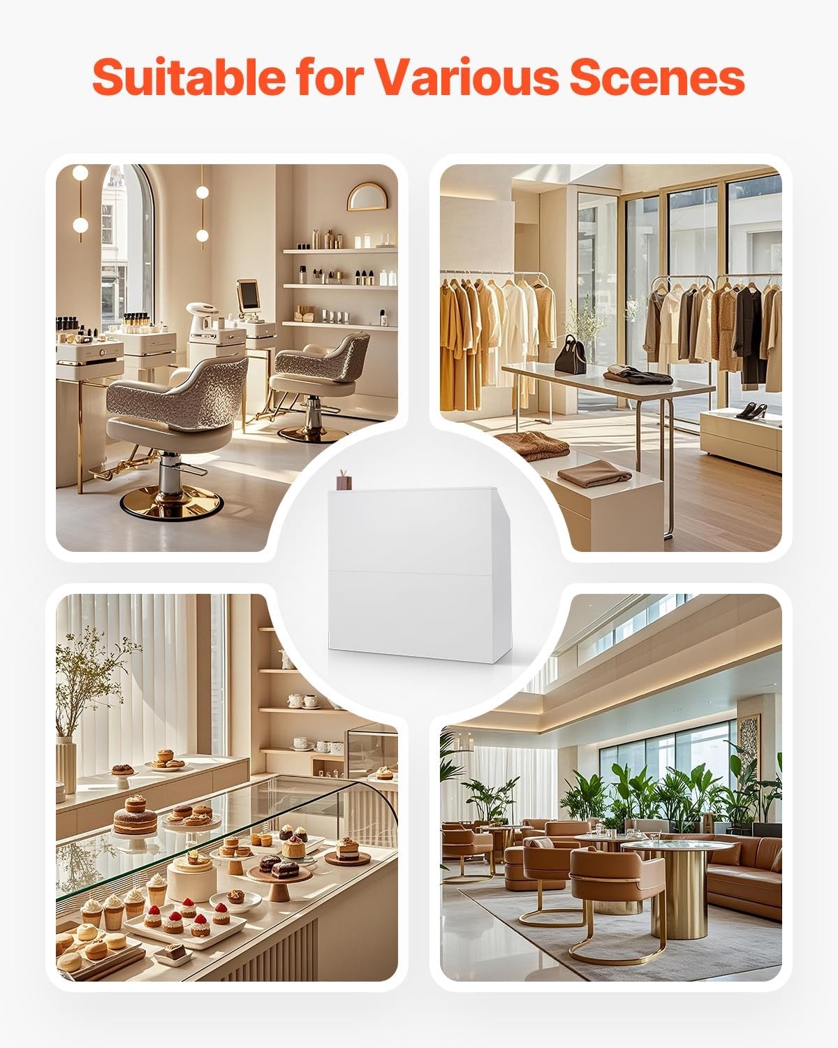 image:imageVEVOR Reception Desk 46 Inch Rectangular Front Counter Table Office Reception Desk Retail Counter and Front Reception Counter for Checkout Lobby Beauty Salon and Office WhiteWhite