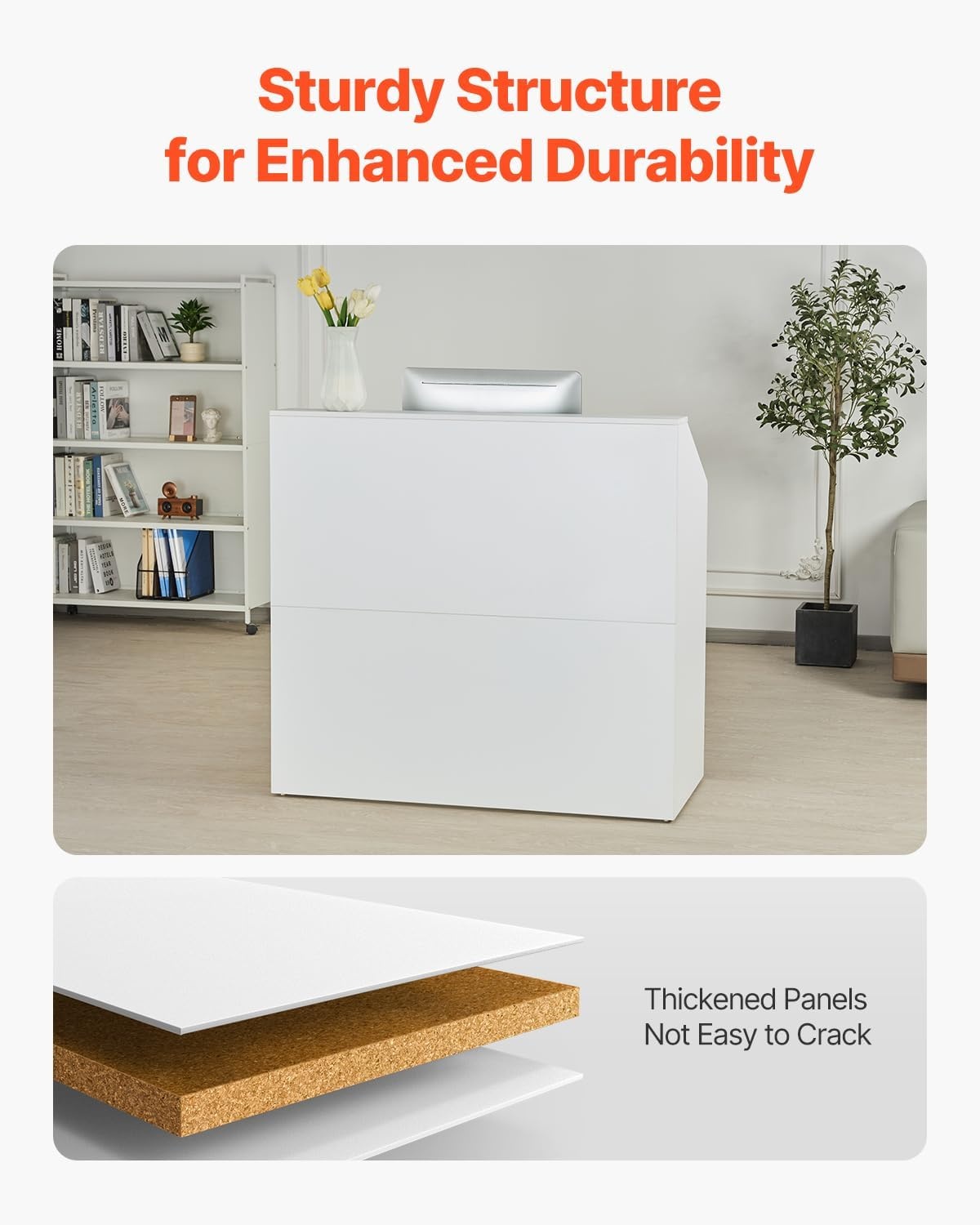image:imageVEVOR Reception Desk 46 Inch Rectangular Front Counter Table Office Reception Desk Retail Counter and Front Reception Counter for Checkout Lobby Beauty Salon and Office WhiteWhite