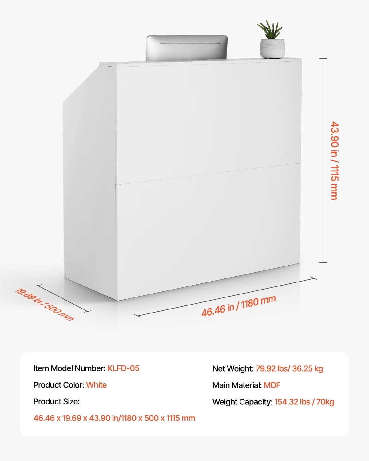 image:imageVEVOR Reception Desk 46 Inch Rectangular Front Counter Table Office Reception Desk Retail Counter and Front Reception Counter for Checkout Lobby Beauty Salon and Office WhiteWhite