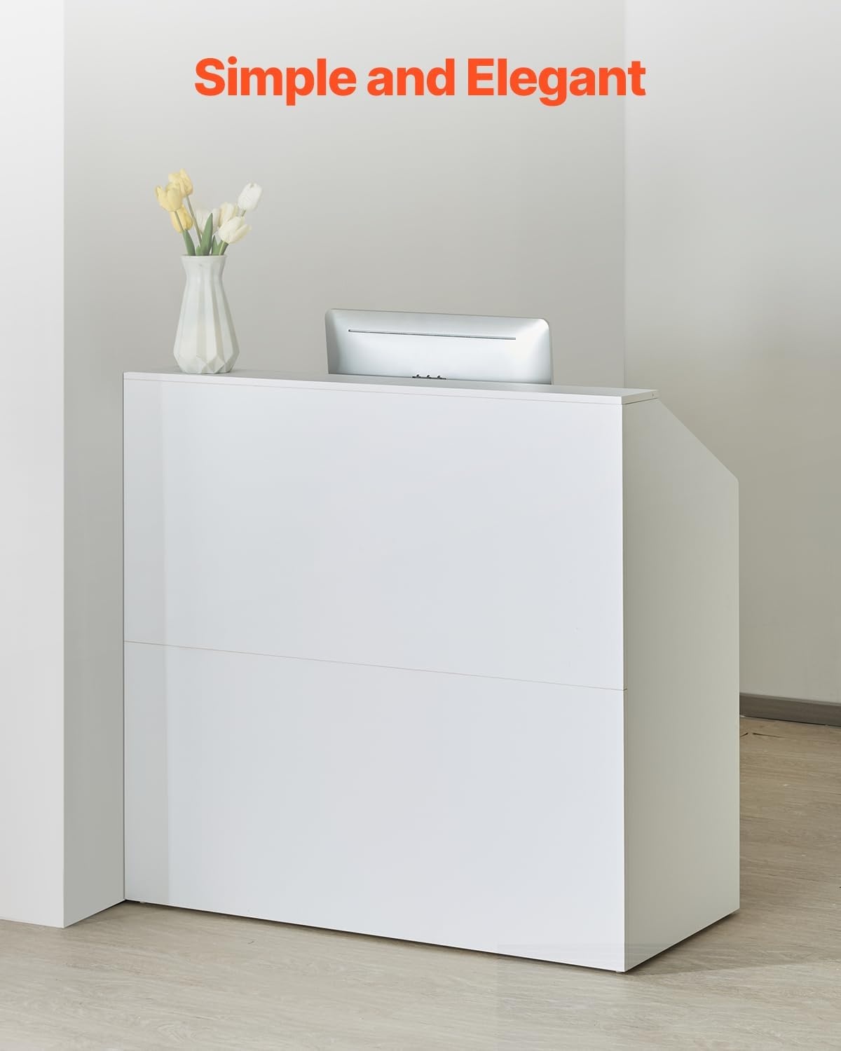 image:imageVEVOR Reception Desk 46 Inch Rectangular Front Counter Table Office Reception Desk Retail Counter and Front Reception Counter for Checkout Lobby Beauty Salon and Office WhiteWhite