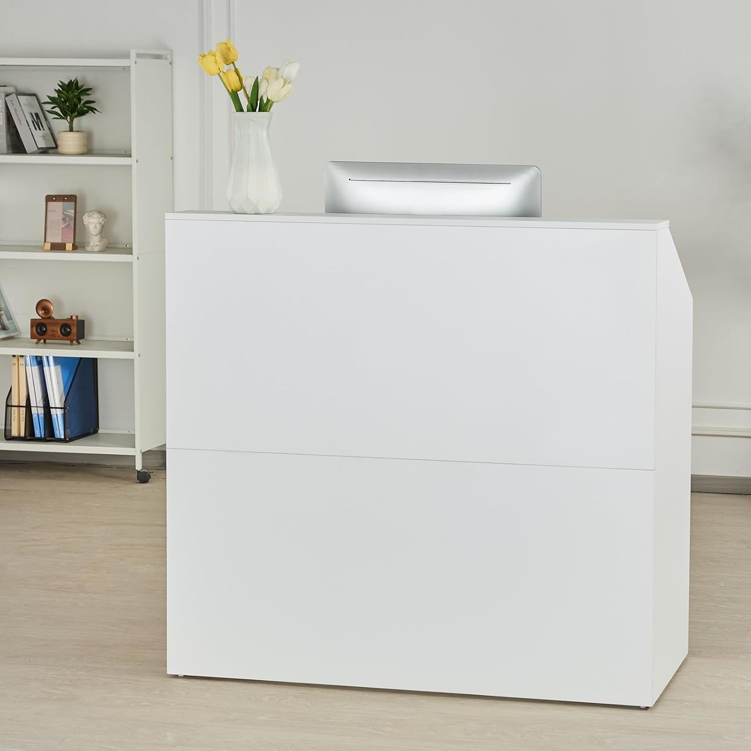 image:imageVEVOR Reception Desk 46 Inch Rectangular Front Counter Table Office Reception Desk Retail Counter and Front Reception Counter for Checkout Lobby Beauty Salon and Office WhiteWhite