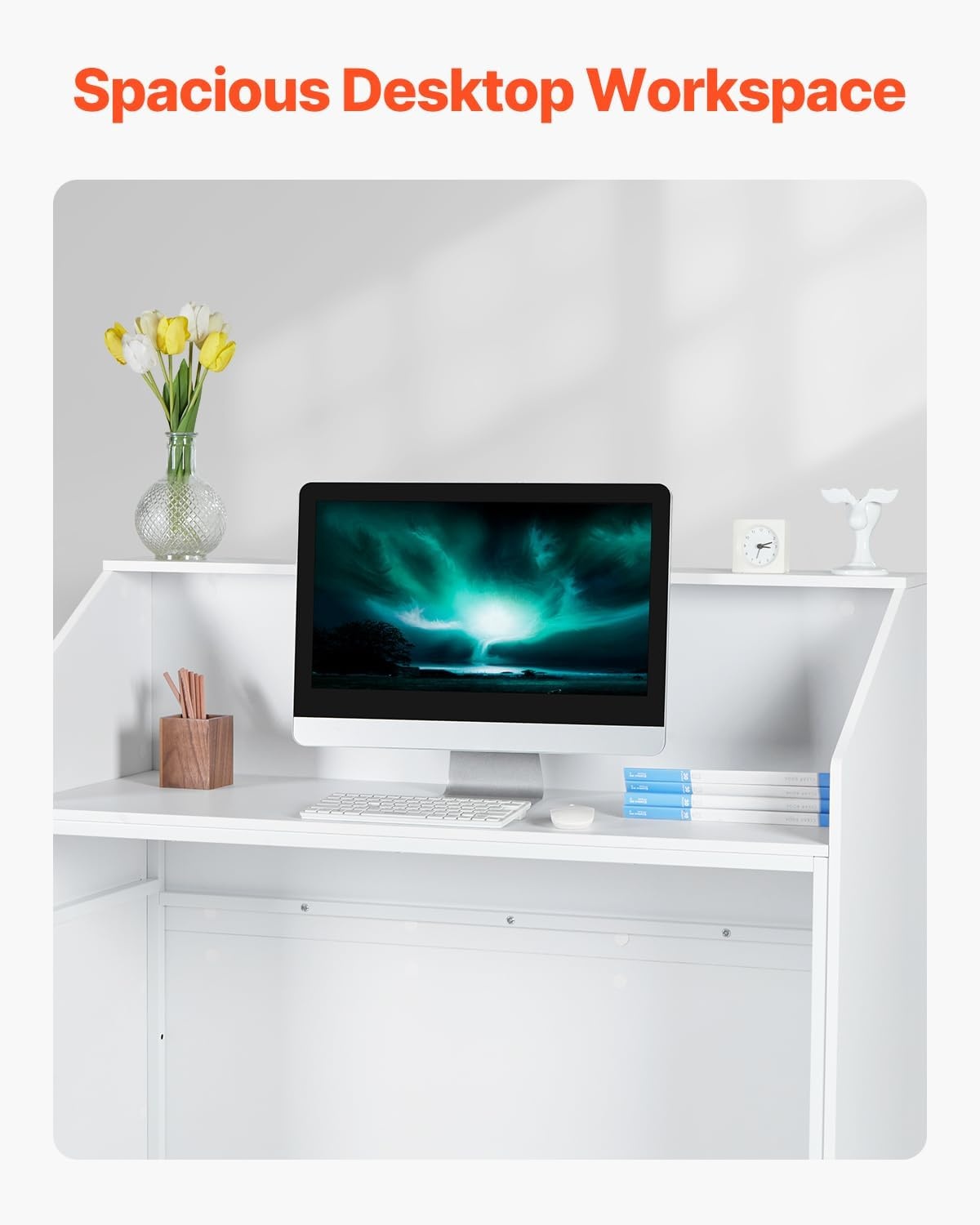 image:imageVEVOR Reception Desk 46 Inch Rectangular Front Counter Table Office Reception Desk Retail Counter and Front Reception Counter for Checkout Lobby Beauty Salon and Office WhiteWhite