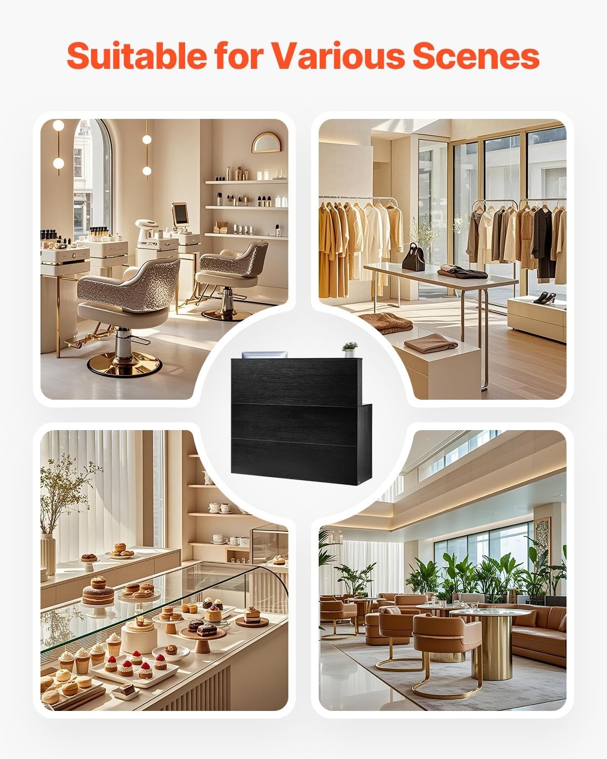 image:imageVEVOR Reception Desk 55Inch LShaped Front Counter Table Office Reception Counter with Drawer Keyboard Tray and Storage Cabinet for Checkout Lobby Beauty Salon amp Office Black