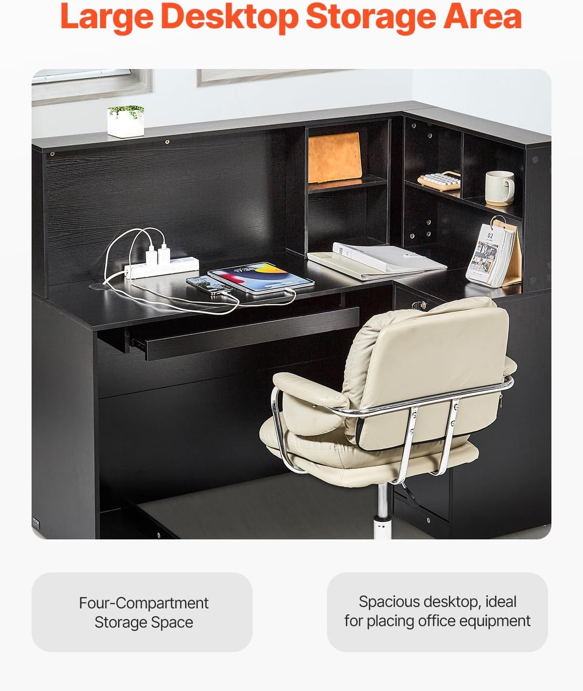 image:imageVEVOR Reception Desk 55Inch LShaped Front Counter Table Office Reception Counter with Drawer Keyboard Tray and Storage Cabinet for Checkout Lobby Beauty Salon amp Office Black