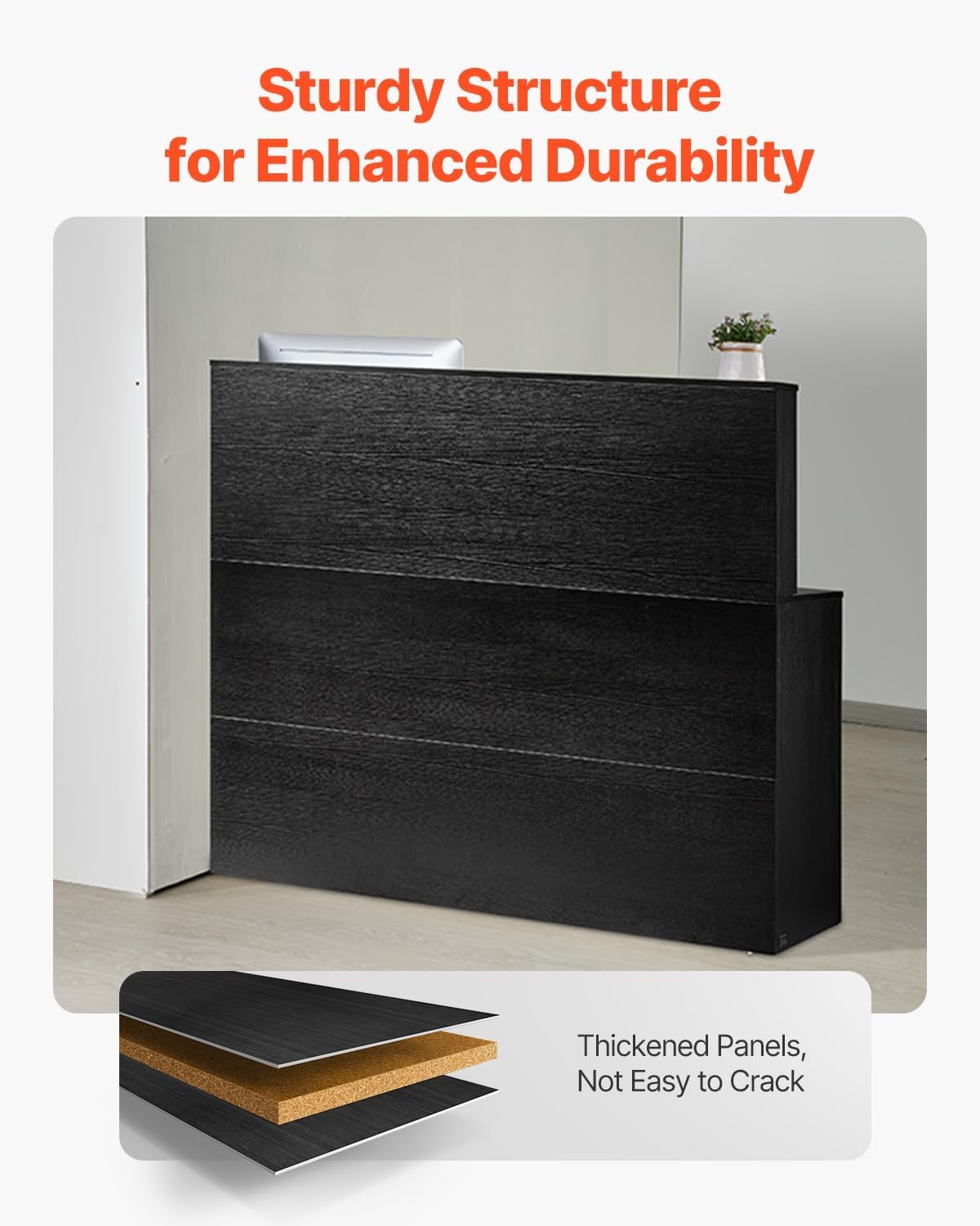 image:imageVEVOR Reception Desk 55Inch LShaped Front Counter Table Office Reception Counter with Drawer Keyboard Tray and Storage Cabinet for Checkout Lobby Beauty Salon amp Office Black