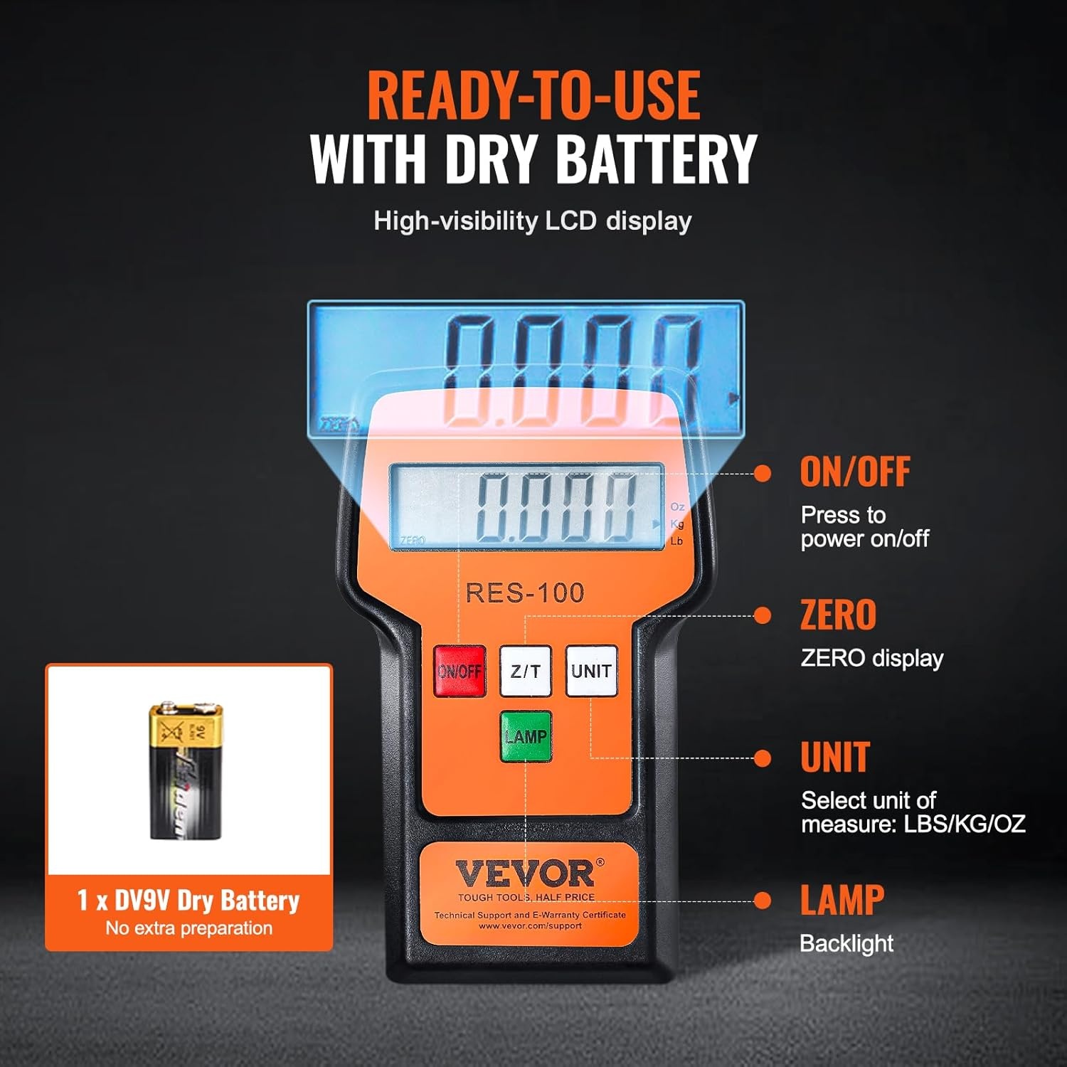 image:imageVEVOR Refrigerant Scale 110 LBS HAVC Charging Recovery Freon Scale with Wired Remote Control 2g High Precision Electronic Digital Recovery Weight Scale with Case and Dry Battery220 LBS