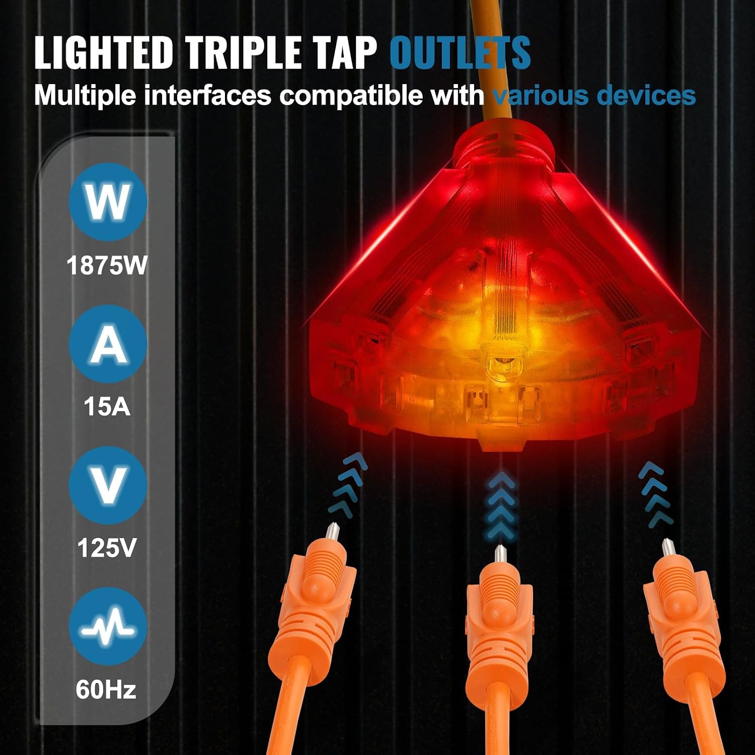 image:imageVEVOR Retractable Extension Cord Reel 45 FT Heavy Duty 12AWG3C SJTOW Extension Power Cord with Lighted Triple Tap Outlet 15A Circuit Breaker 180 Swivel Bracket for Ceiling or Wall Mount RedOrange