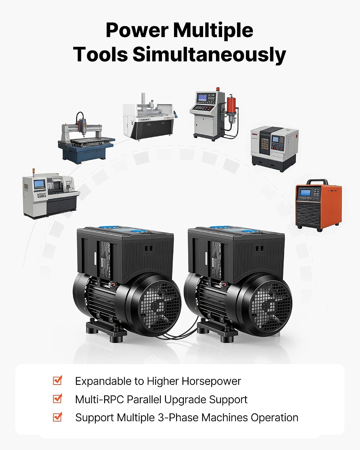 image:imageVEVOR Single Phase to 3Phase Rotary Converter 75HP 21A 208240V InputOutput Rotary Phase Converter Expandable to Higher Horsepower for HeavyLoad Equipment75HP21A