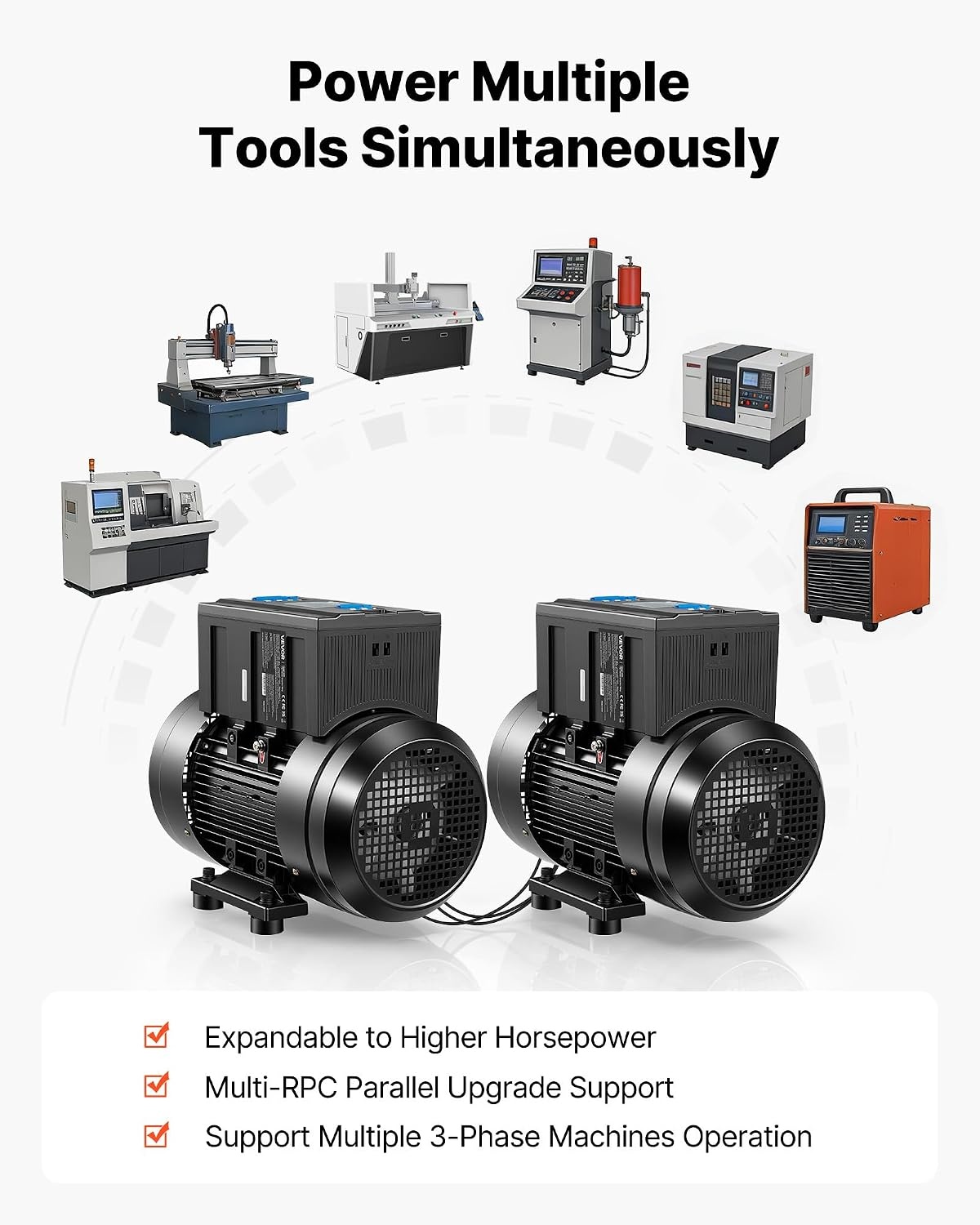 image:imageVEVOR Single Phase to 3Phase Rotary Converter 75HP 21A 208240V InputOutput Rotary Phase Converter Expandable to Higher Horsepower for HeavyLoad Equipment10HP28A