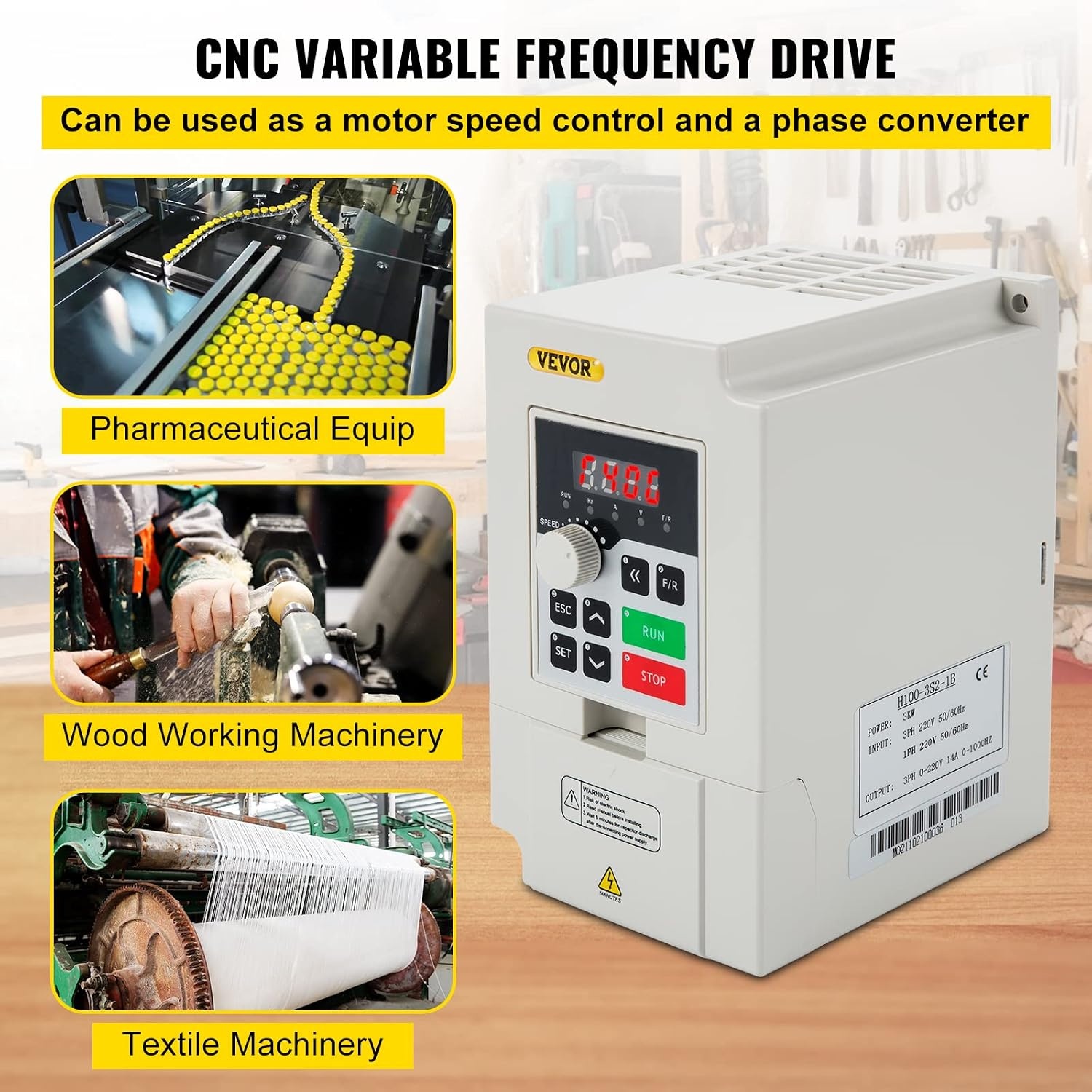 image:imageVEVOR Single Phase to 3Phase Rotary Converter 75HP 21A 208240V InputOutput Rotary Phase Converter Expandable to Higher Horsepower for HeavyLoad Equipment242lbs