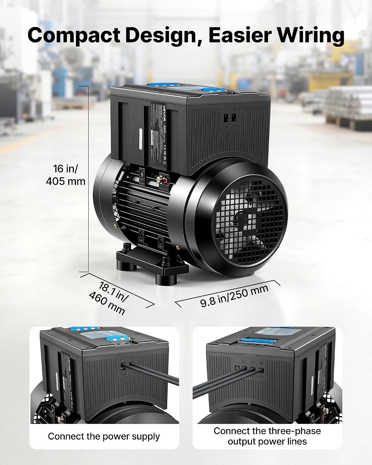 image:imageVEVOR Single Phase to 3Phase Rotary Converter 75HP 21A 208240V InputOutput Rotary Phase Converter Expandable to Higher Horsepower for HeavyLoad Equipment10HP28A