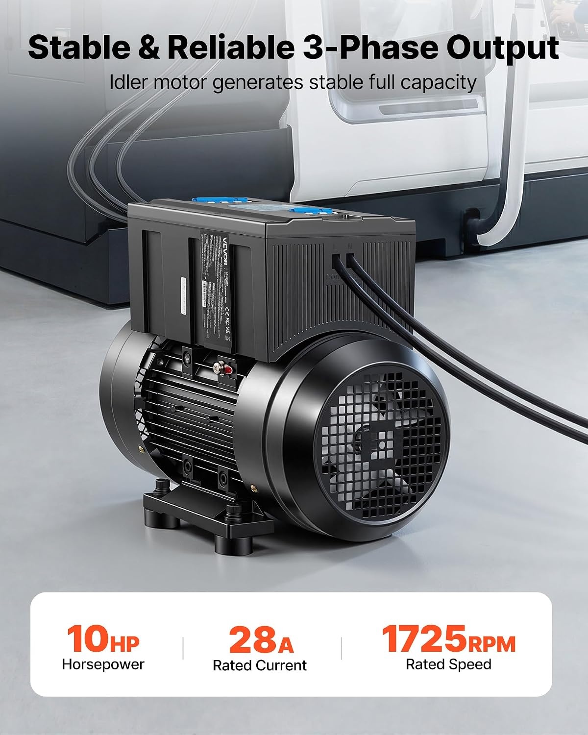 image:imageVEVOR Single Phase to 3Phase Rotary Converter 75HP 21A 208240V InputOutput Rotary Phase Converter Expandable to Higher Horsepower for HeavyLoad Equipment10HP28A
