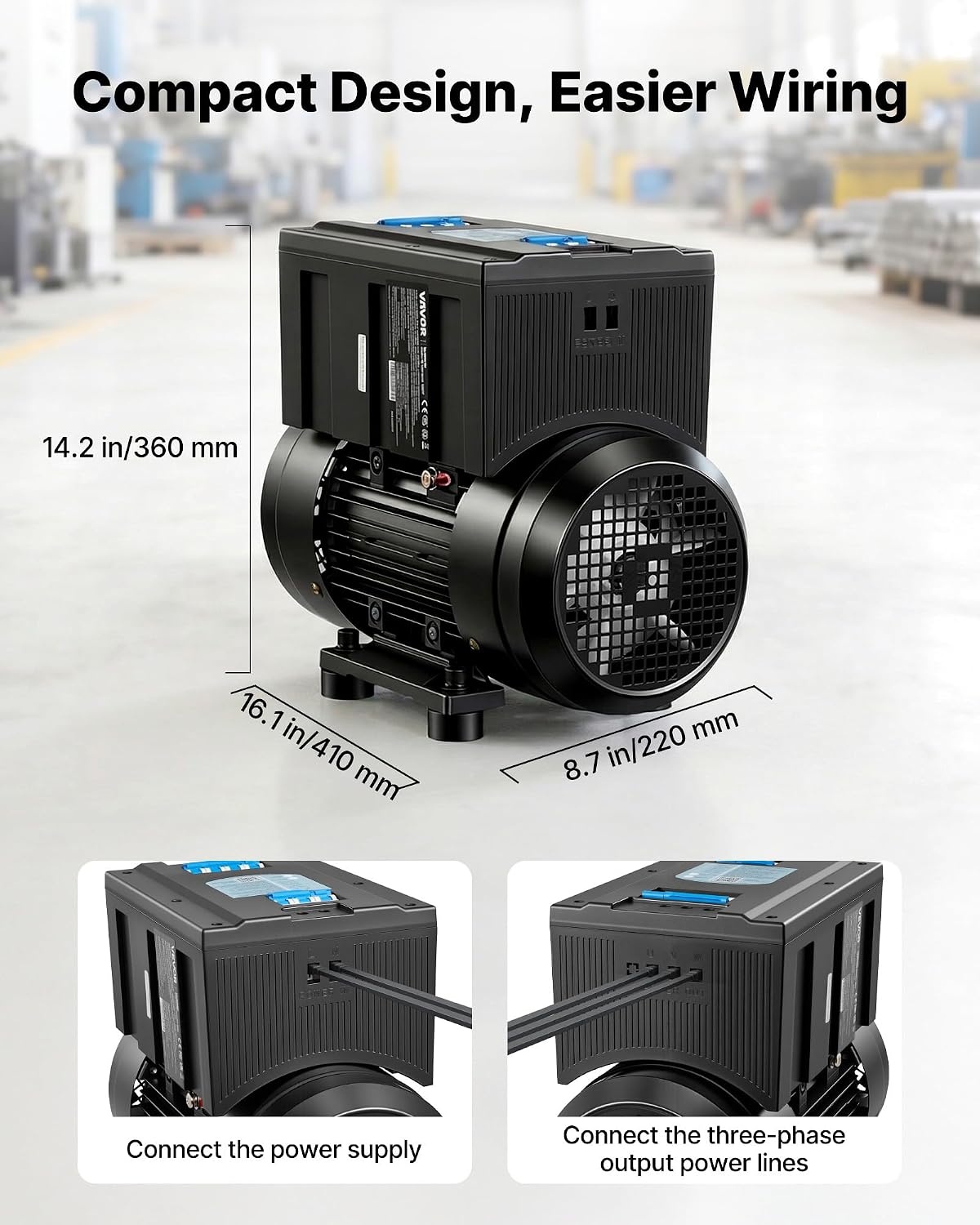 image:imageVEVOR Single Phase to 3Phase Rotary Converter 75HP 21A 208240V InputOutput Rotary Phase Converter Expandable to Higher Horsepower for HeavyLoad Equipment75HP21A