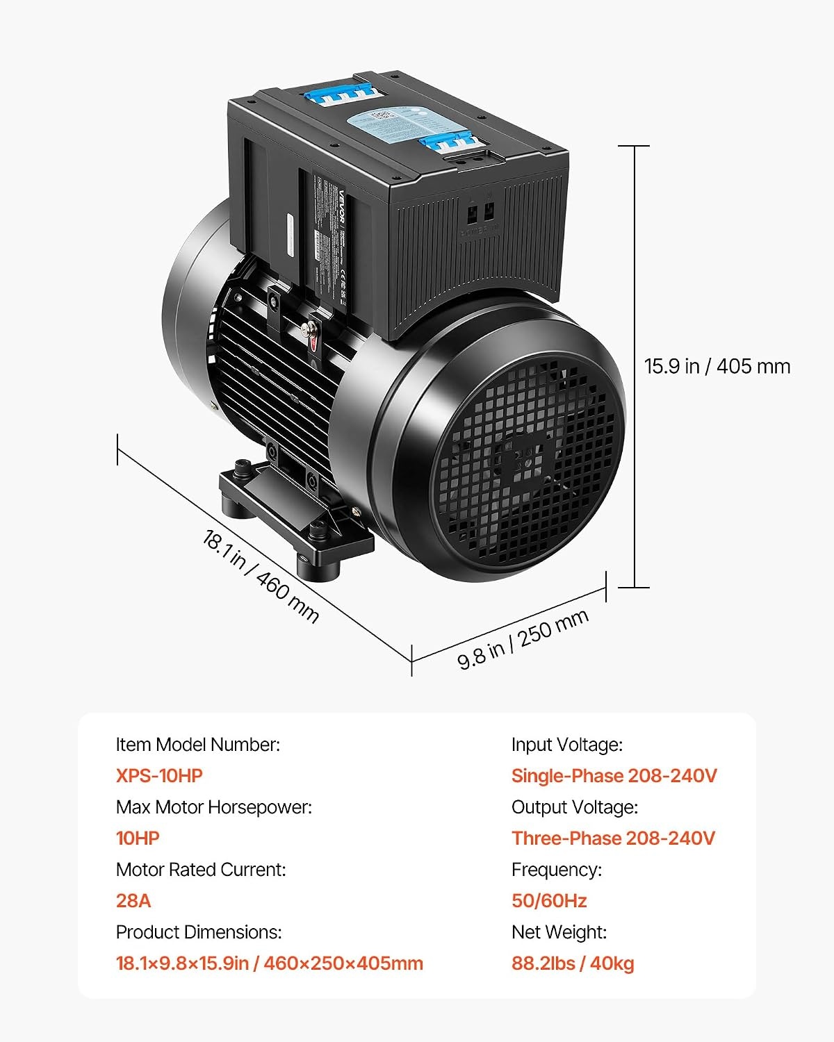 image:imageVEVOR Single Phase to 3Phase Rotary Converter 75HP 21A 208240V InputOutput Rotary Phase Converter Expandable to Higher Horsepower for HeavyLoad Equipment10HP28A