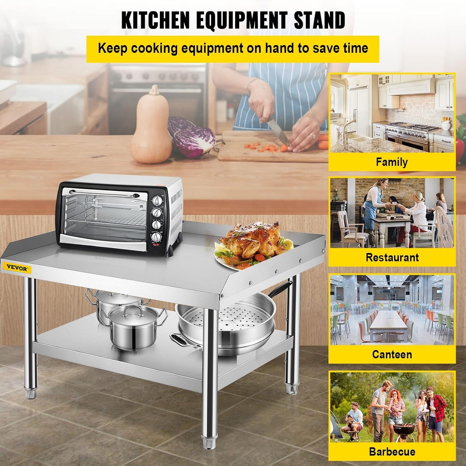image:imageVEVOR Stainless Steel Equipment Grill Stand 60 x 30 x 24 Inches Stainless Table Grilling Stand Table with Undershelf Equipment Standing Grill Desk for Hotel Home Restaurant Kitchen363024 Inch