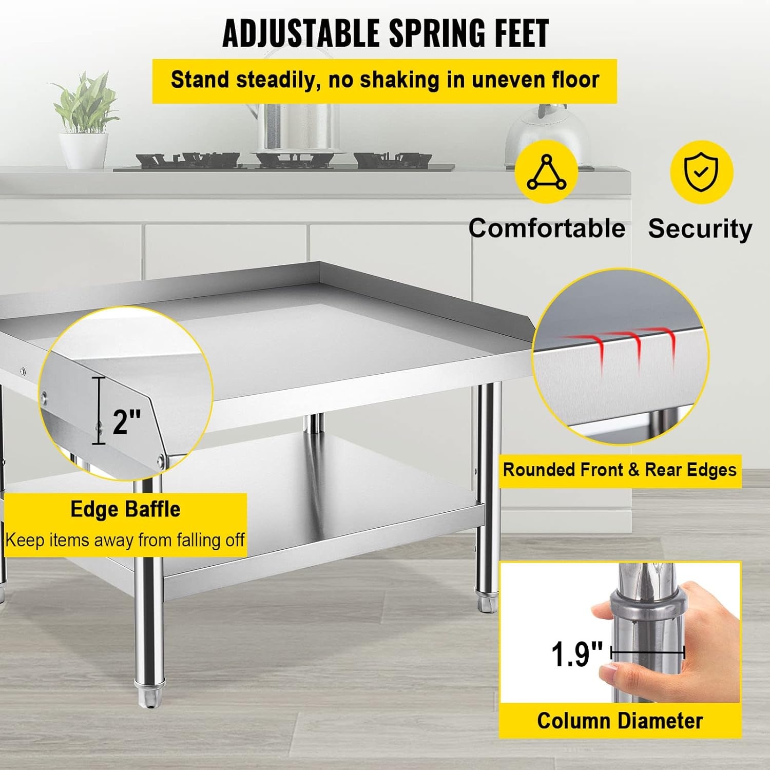 image:imageVEVOR Stainless Steel Equipment Grill Stand 60 x 30 x 24 Inches Stainless Table Grilling Stand Table with Undershelf Equipment Standing Grill Desk for Hotel Home Restaurant Kitchen363024 Inch