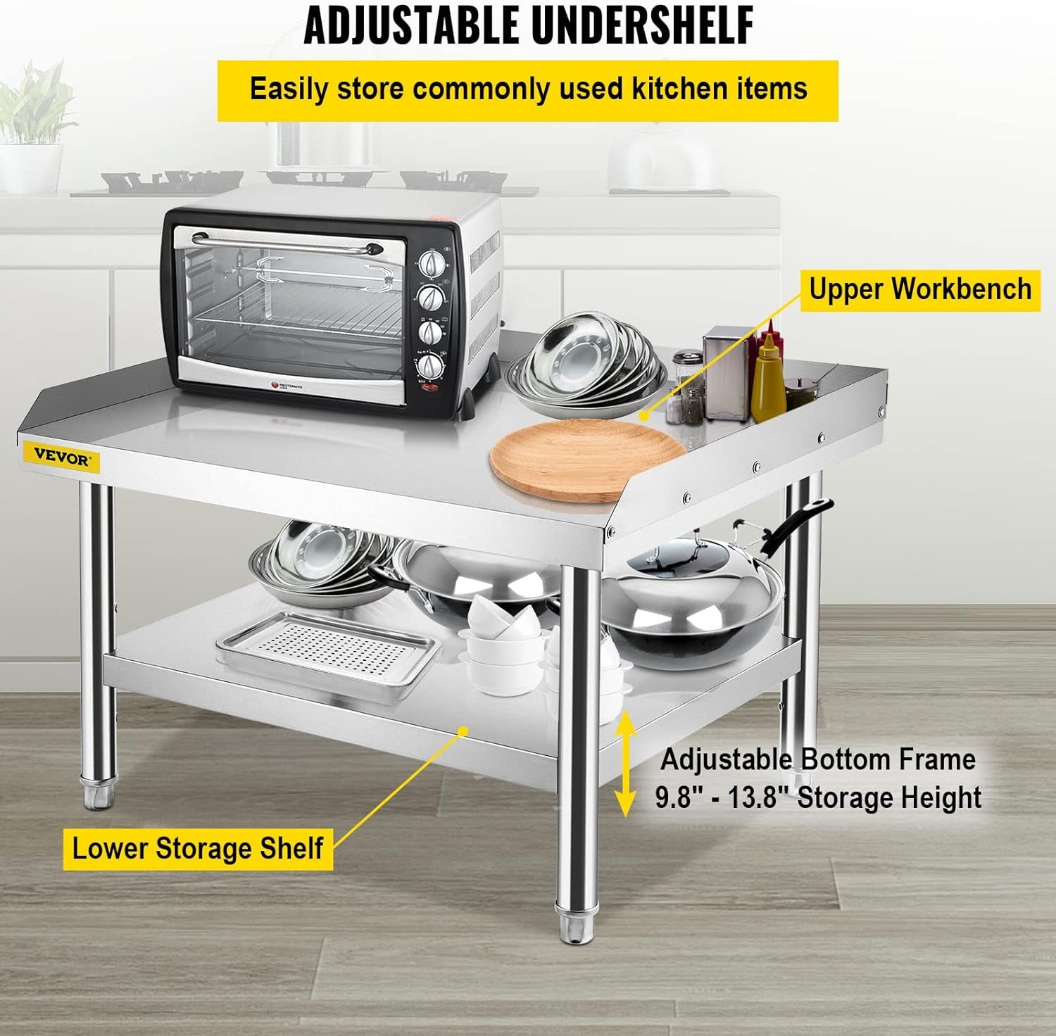 image:imageVEVOR Stainless Steel Equipment Grill Stand 60 x 30 x 24 Inches Stainless Table Grilling Stand Table with Undershelf Equipment Standing Grill Desk for Hotel Home Restaurant Kitchen363024 Inch