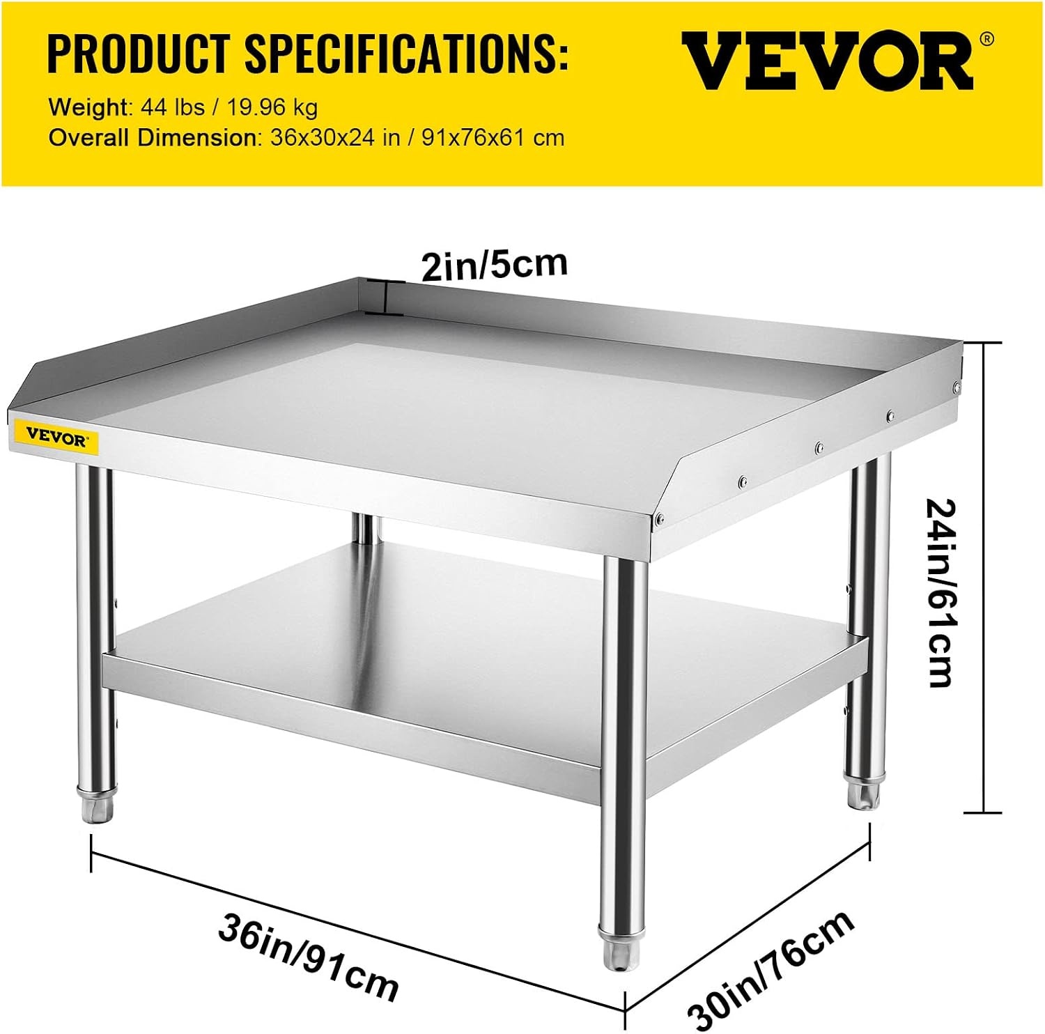 image:imageVEVOR Stainless Steel Equipment Grill Stand 60 x 30 x 24 Inches Stainless Table Grilling Stand Table with Undershelf Equipment Standing Grill Desk for Hotel Home Restaurant Kitchen363024 Inch