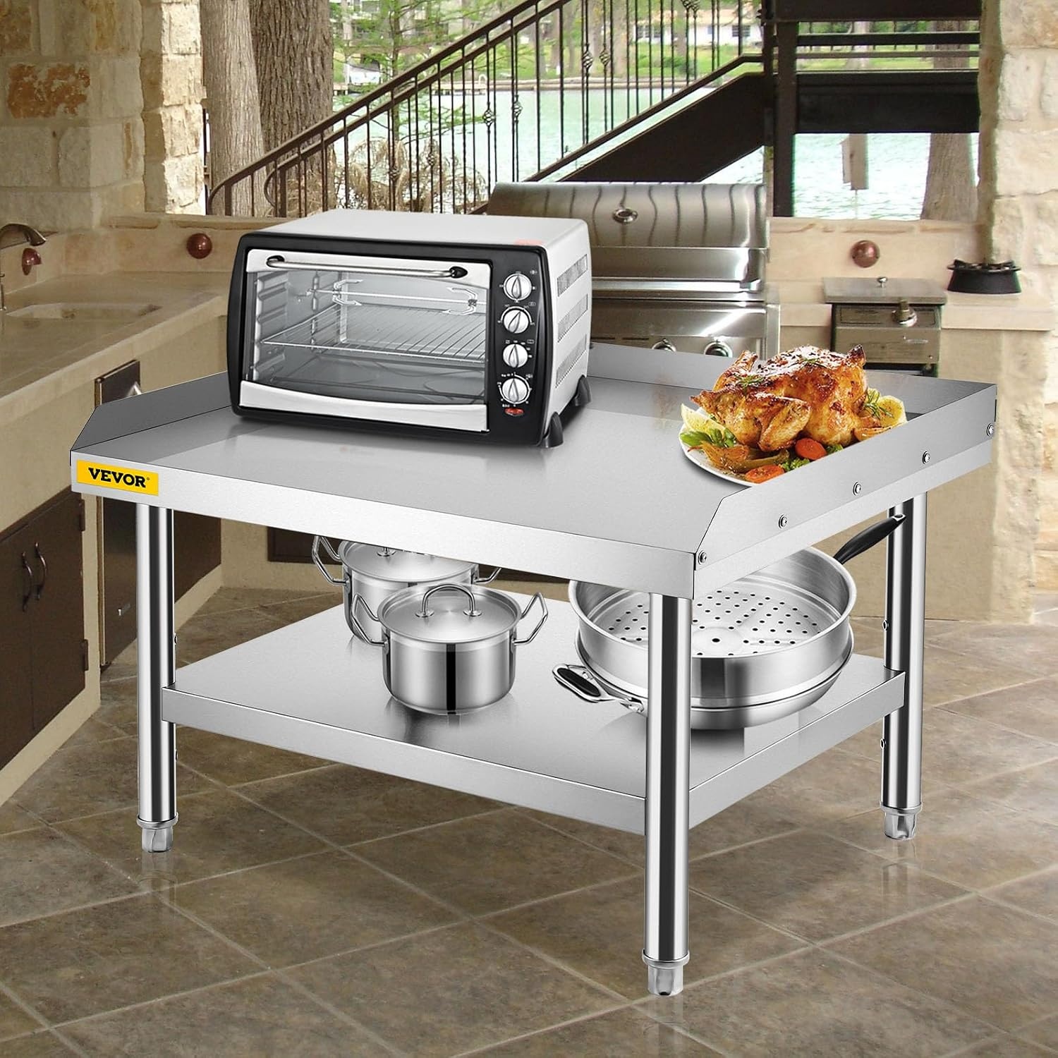 image:imageVEVOR Stainless Steel Equipment Grill Stand 60 x 30 x 24 Inches Stainless Table Grilling Stand Table with Undershelf Equipment Standing Grill Desk for Hotel Home Restaurant Kitchen363024 Inch