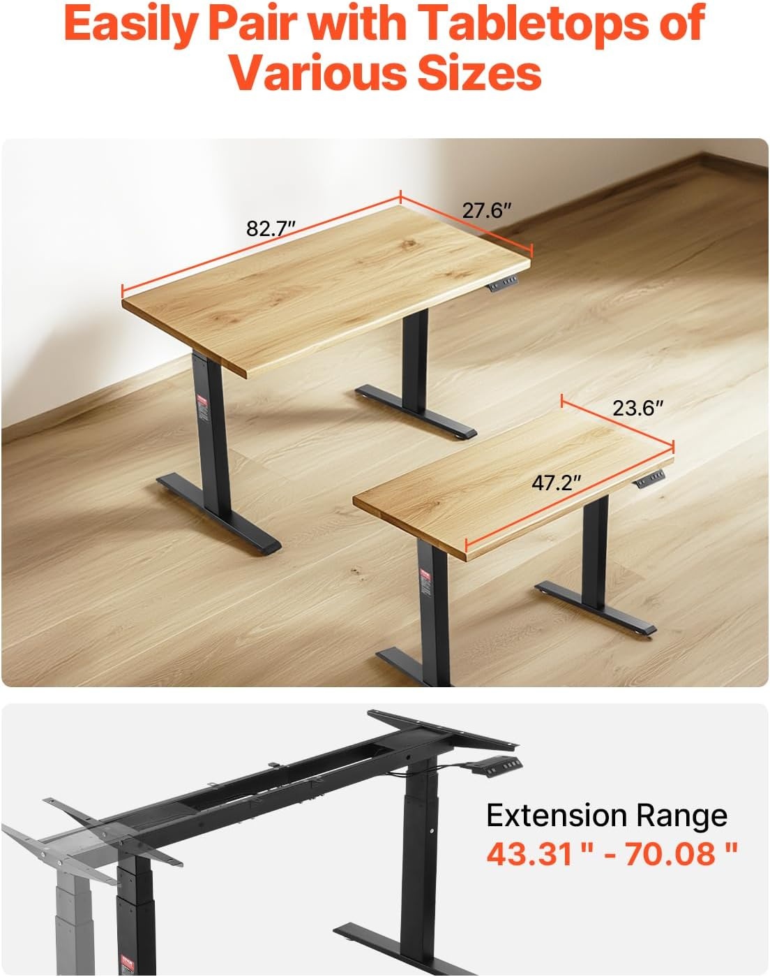 image:imageVEVOR Standing Desk Frame Dual Motor Adjustable 26508 Height amp 433701 Length Electric Stand Up Computer Desk Legs Ergonomic Workstation Base for Home Office 3 Positions Black Frame Only