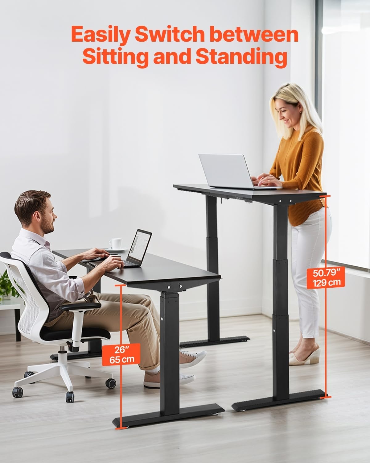image:imageVEVOR Standing Desk Frame Dual Motor Adjustable 26508 Height amp 433701 Length Electric Stand Up Computer Desk Legs Ergonomic Workstation Base for Home Office 3 Positions Black Frame Only