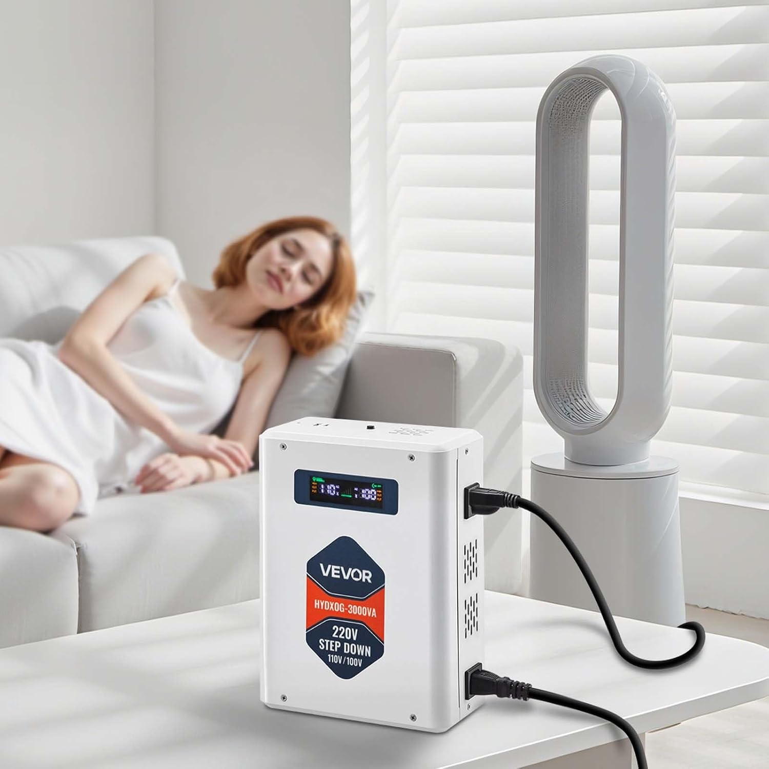 image:imageVEVOR Step Down Voltage Converter 2000VA Heavy Duty Voltage Power Converter 220V to 110V Power Transformer with 2 US Outlets USB Output LCD Display Temperature Protection for 110V AppliancesWhite
