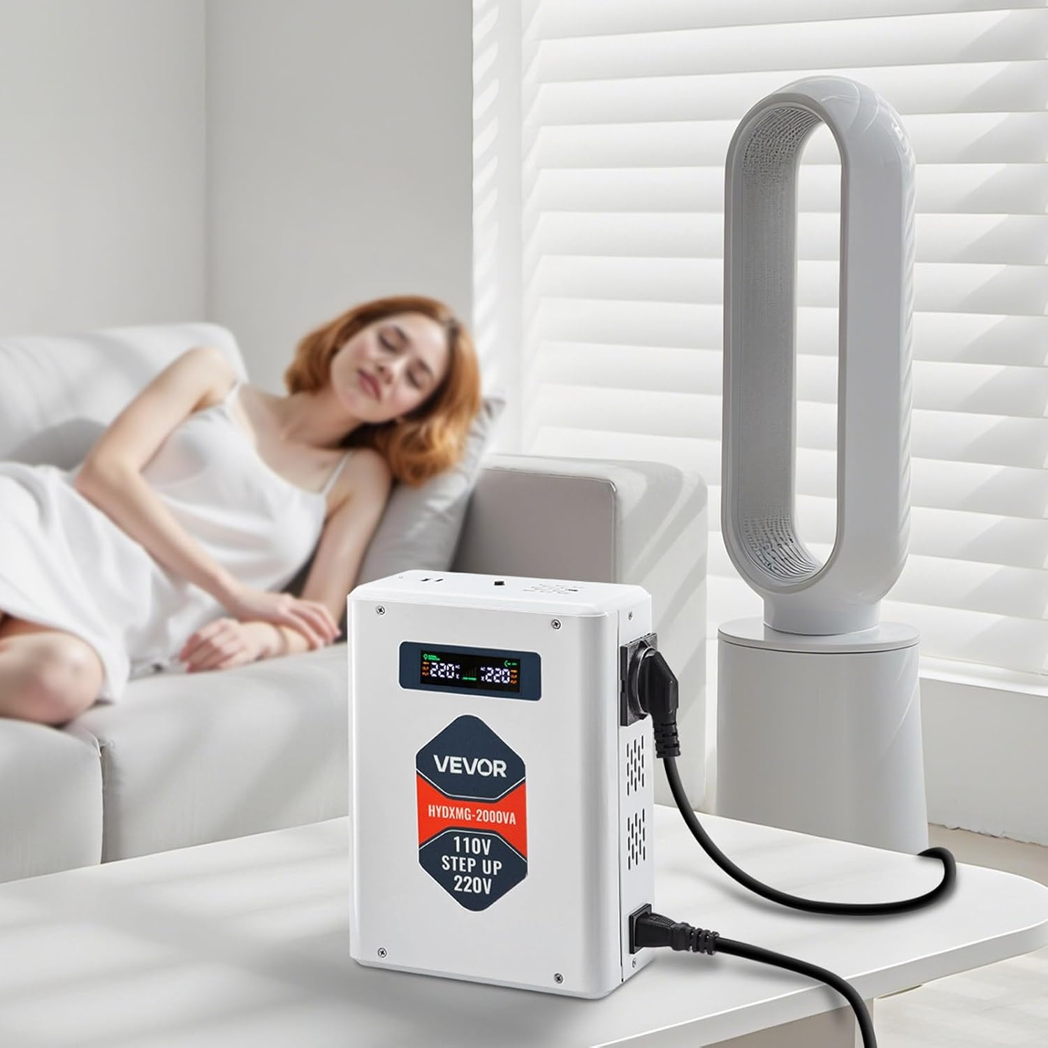 image:imageVEVOR Step Down Voltage Converter 2000VA Heavy Duty Voltage Power Converter 220V to 110V Power Transformer with 2 US Outlets USB Output LCD Display Temperature Protection for 110V AppliancesOrange