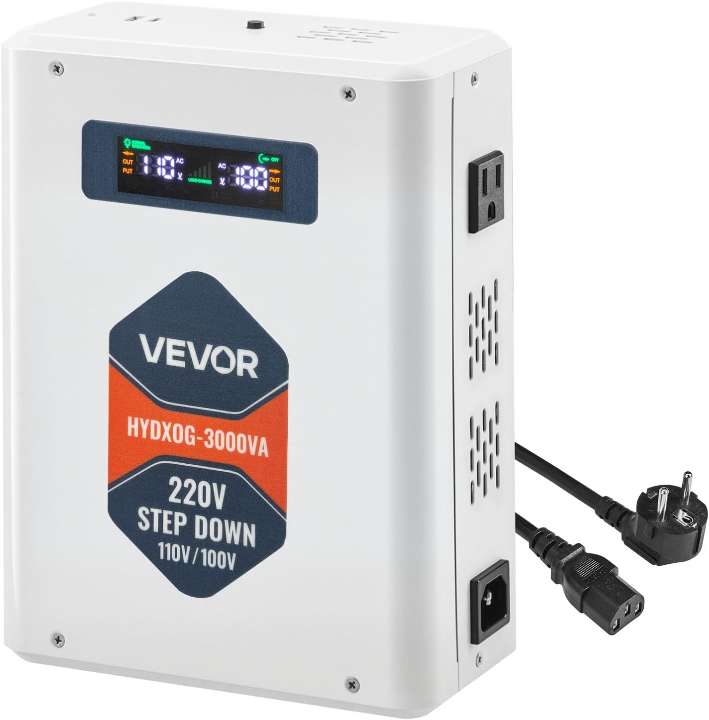 image:imageVEVOR Step Down Voltage Converter 2000VA Heavy Duty Voltage Power Converter 220V to 110V Power Transformer with 2 US Outlets USB Output LCD Display Temperature Protection for 110V AppliancesWhite