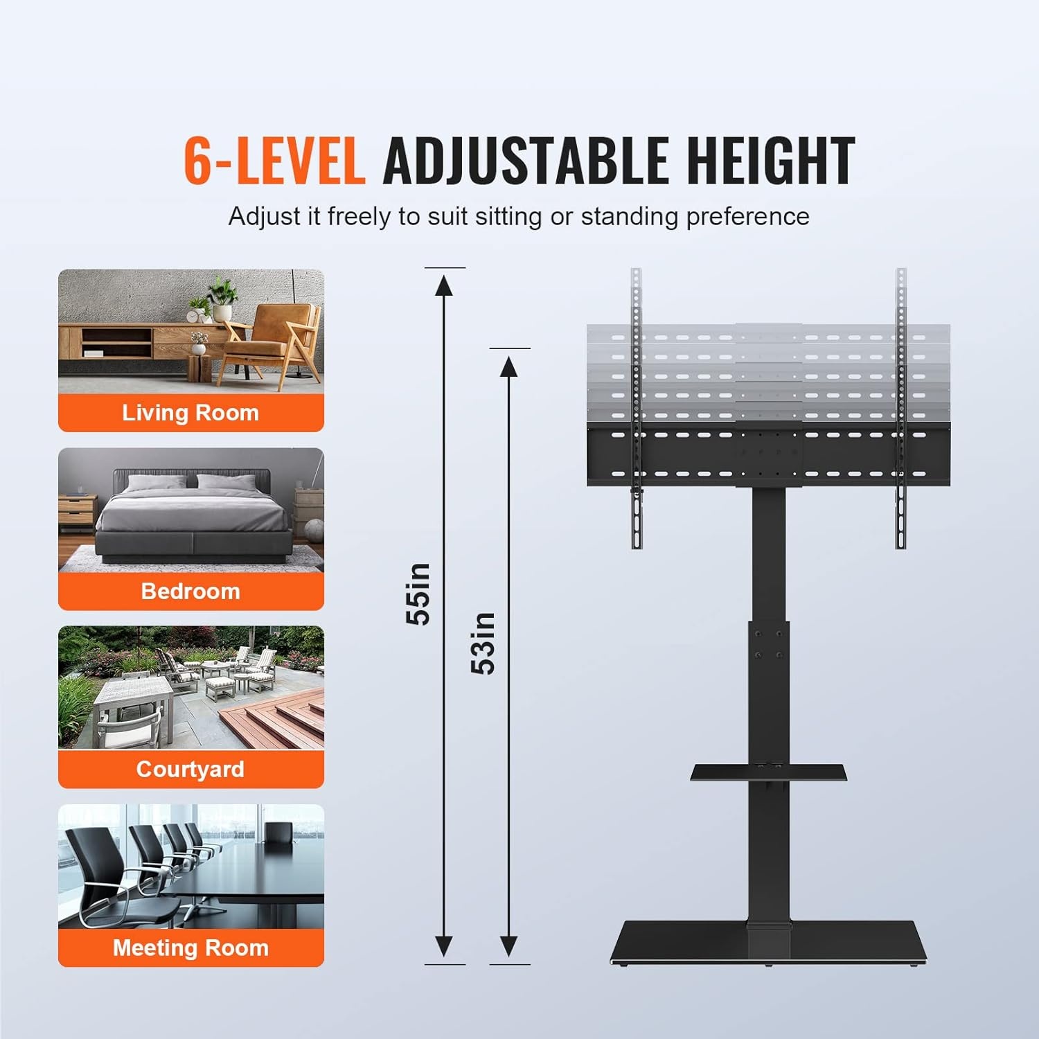 image:imageVEVOR Swivel TV Stand Mount Adjustable Floor Stand for 3285 Inch TVs Holds Up to 110lbs Height Adjustable with Tempered Glass Base Max VESA 400x800mm for Living Room or Bedroom3285inch