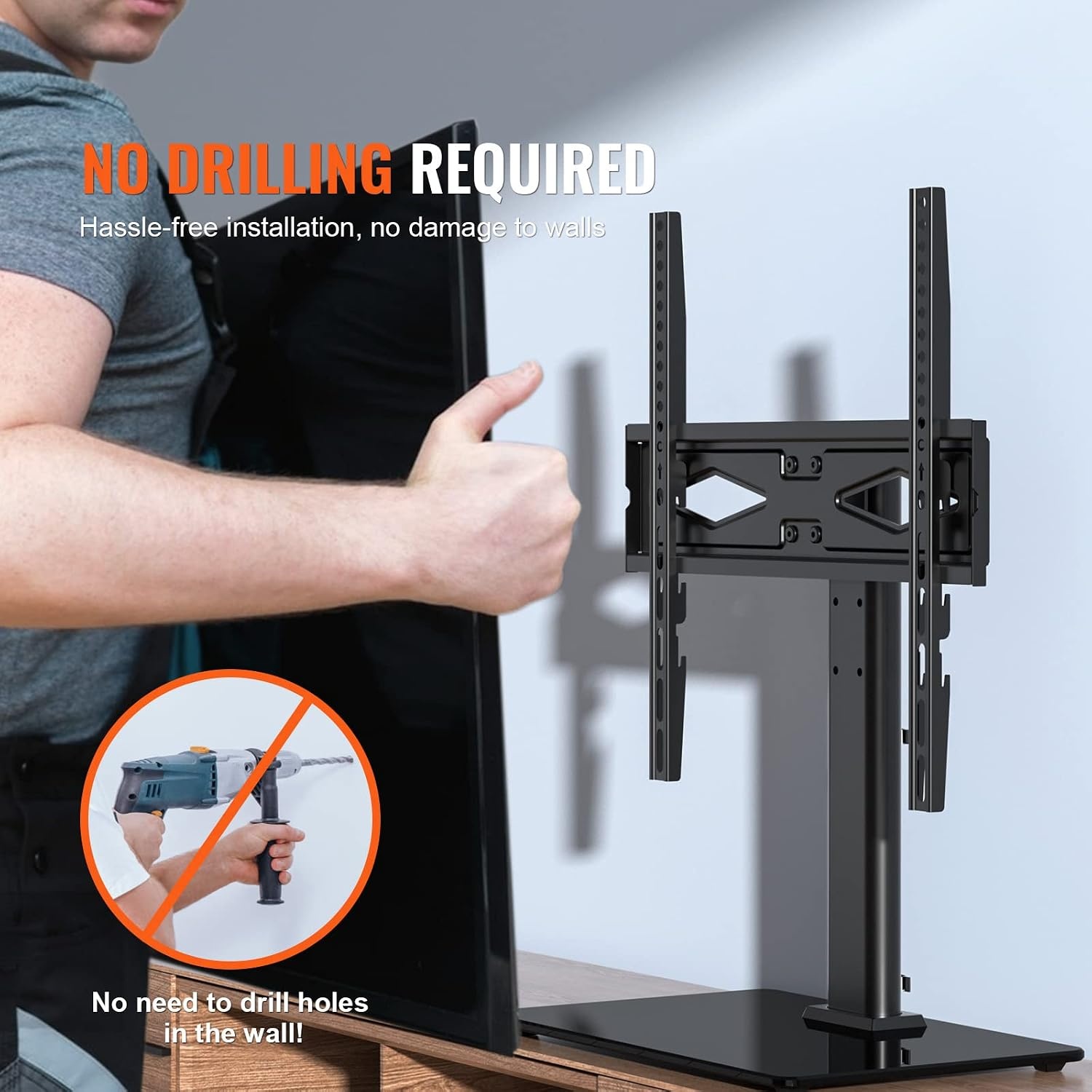 image:imageVEVOR Swivel TV Stand Mount Adjustable Floor Stand for 3285 Inch TVs Holds Up to 110lbs Height Adjustable with Tempered Glass Base Max VESA 400x800mm for Living Room or Bedroom3255inch