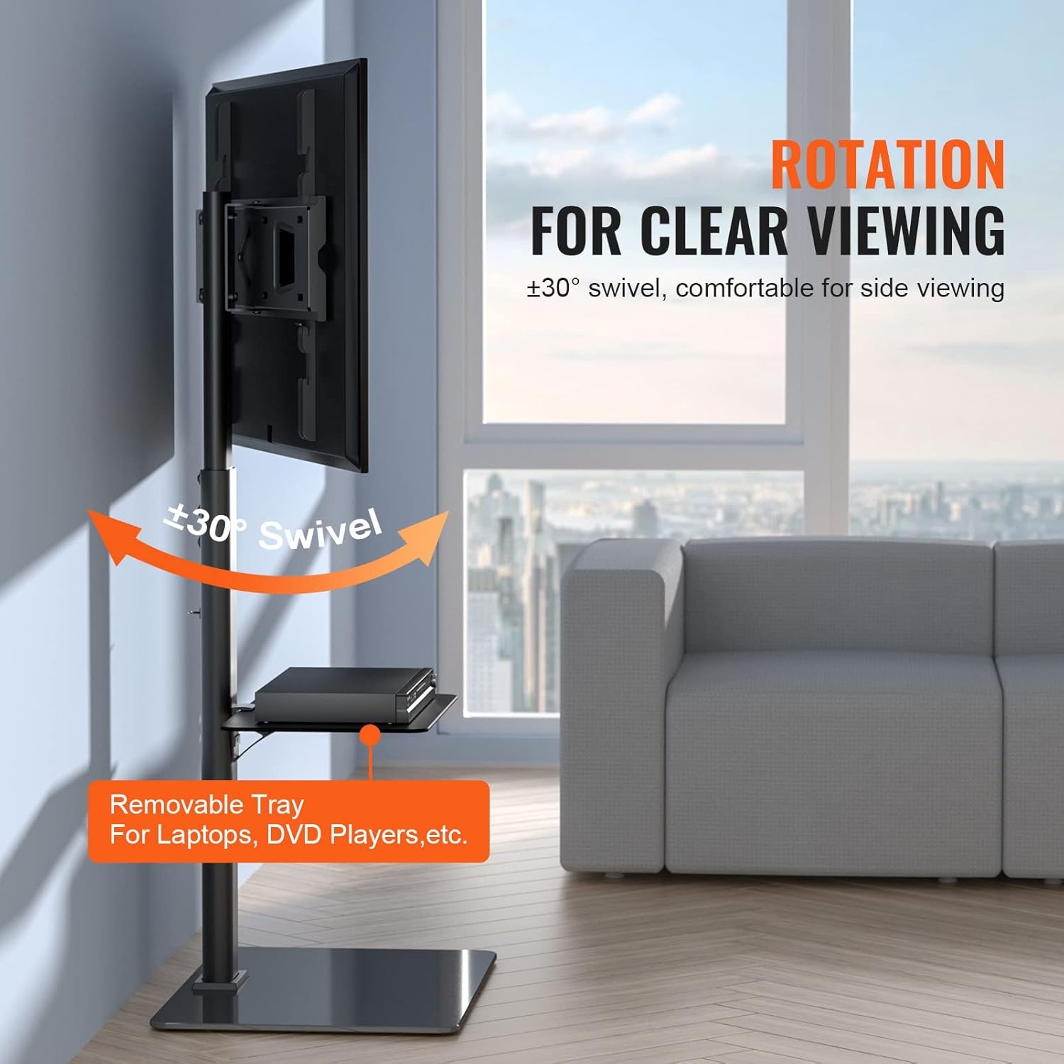 image:imageVEVOR Swivel TV Stand Mount Adjustable Floor Stand for 3285 Inch TVs Holds Up to 110lbs Height Adjustable with Tempered Glass Base Max VESA 400x800mm for Living Room or Bedroom3265inch